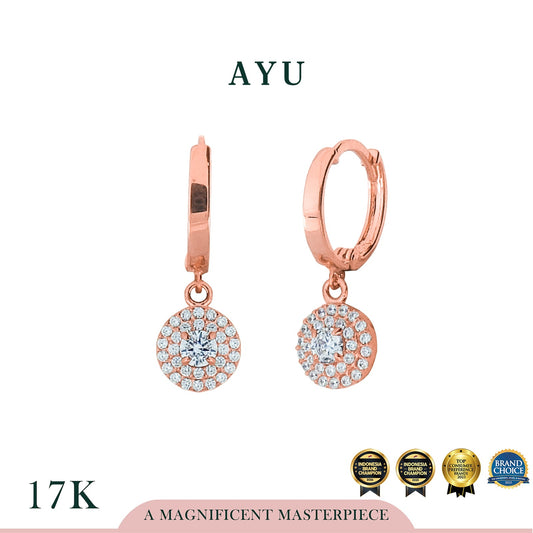 AYU Anting Emas - Round Double Halo Flat Doughnut Earrings 17k Rose Gold