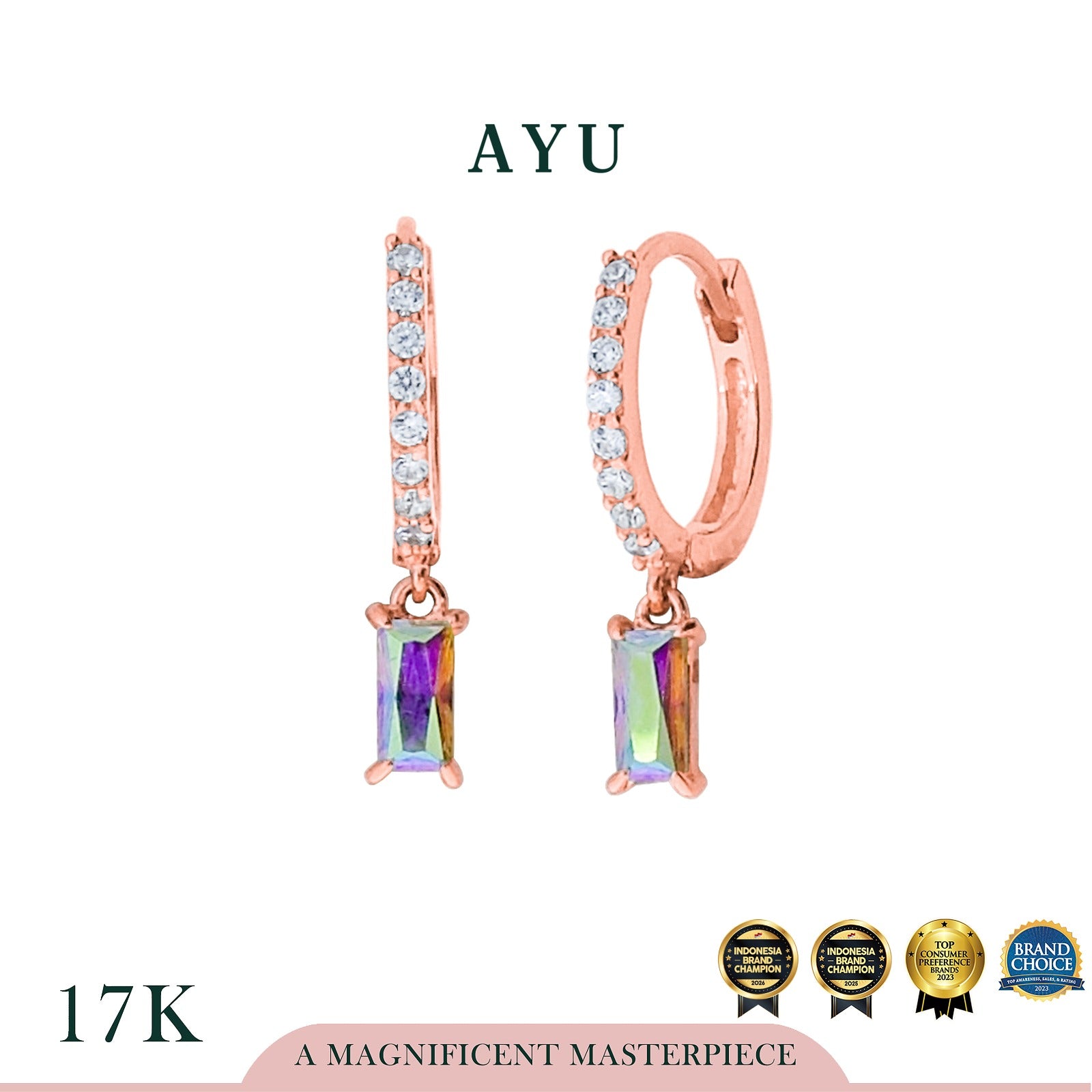 AYU Anting Emas - Magical Baguette Pave Doughnut Earrings 17k Rose Gold