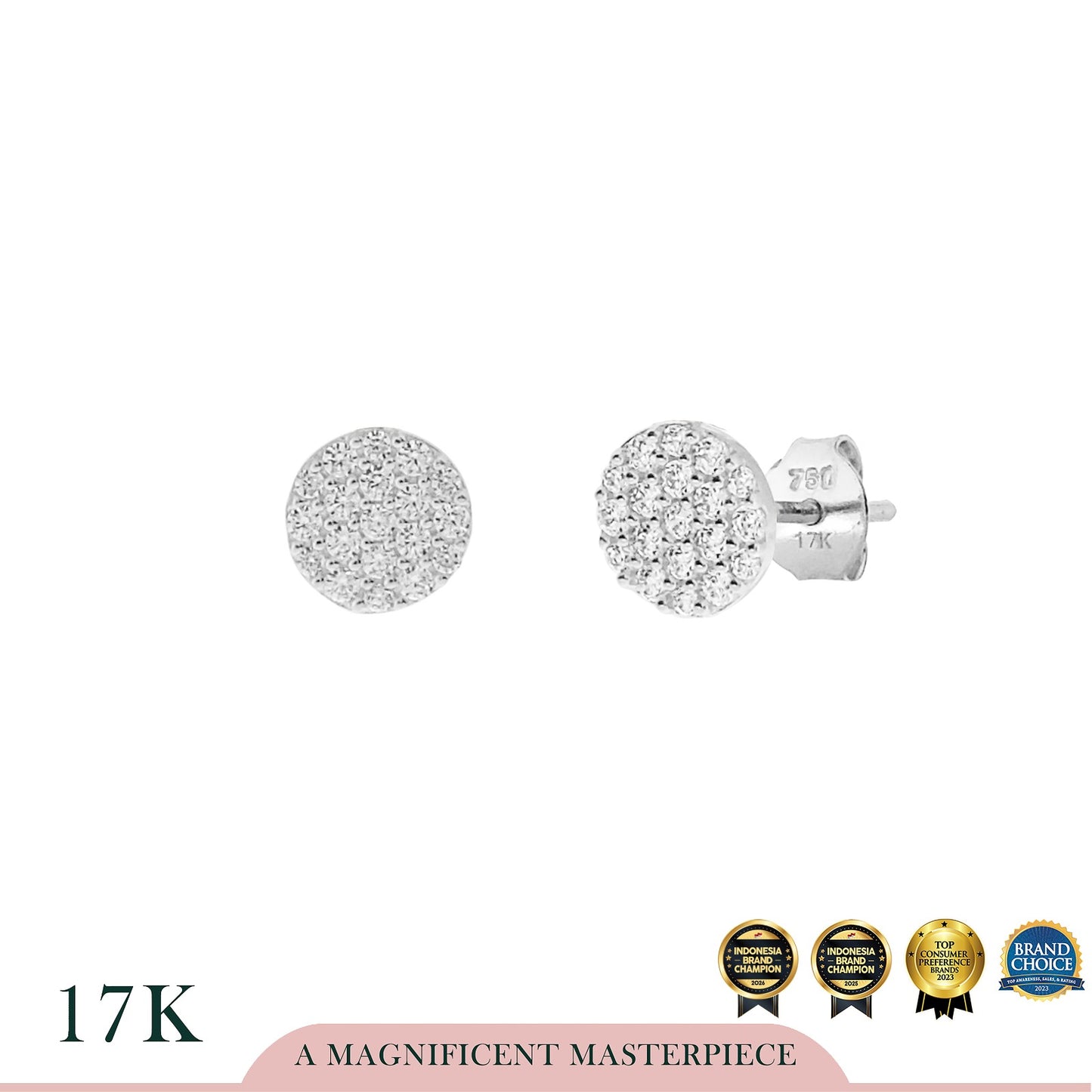 AYU Anting Emas - Round Pave Studs 17k White Gold