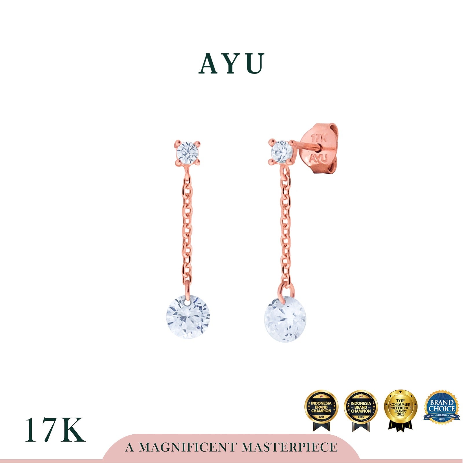 AYU Anting Emas - Candy Pop Chain Studs 17k Rose Gold
