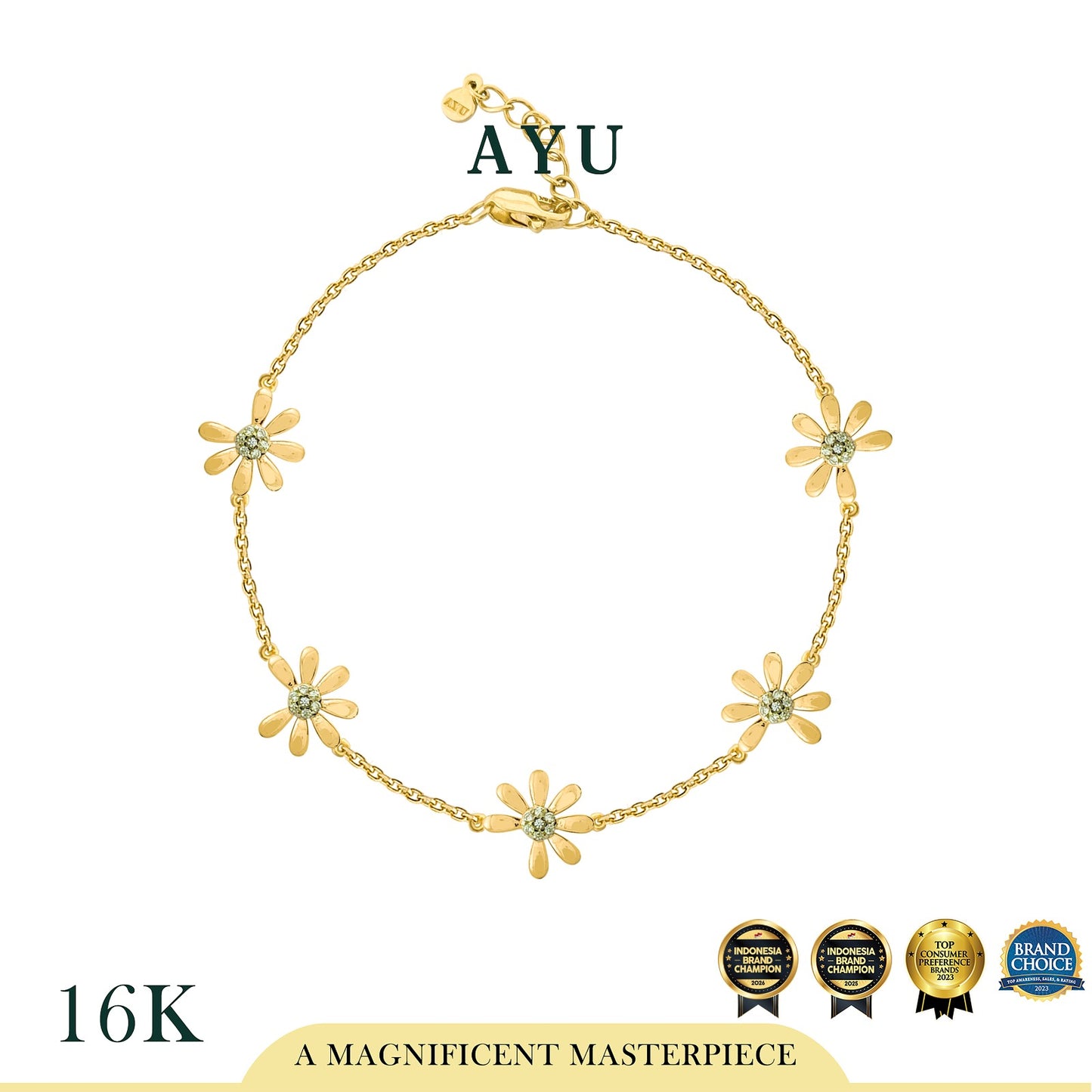 AYU Gelang Emas - 5 Small Golden G Daisy Chain Bracelet 16k Yellow Gold