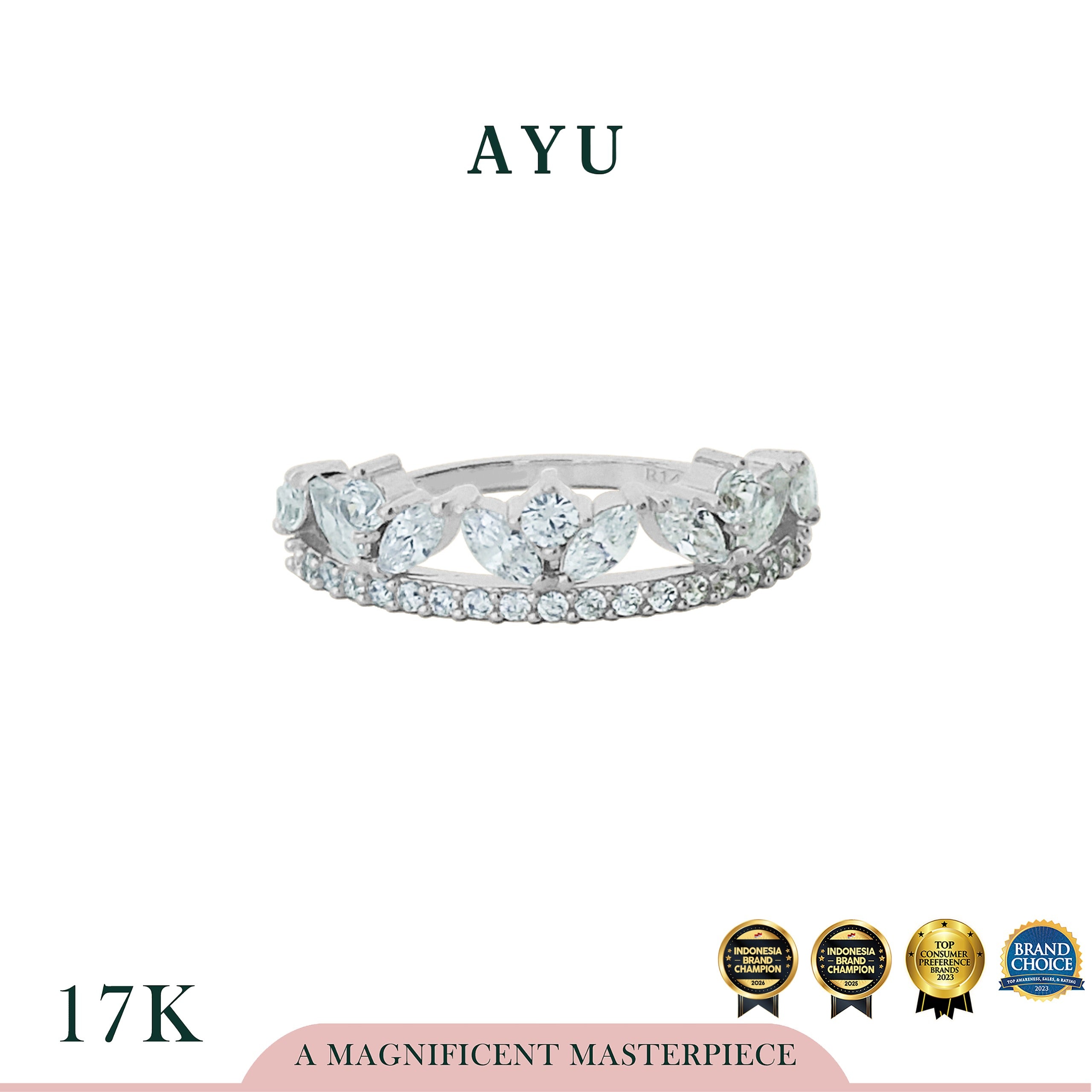 AYU Cincin Emas - Angel Vine Marquise With Original Stack 17k White Gold
