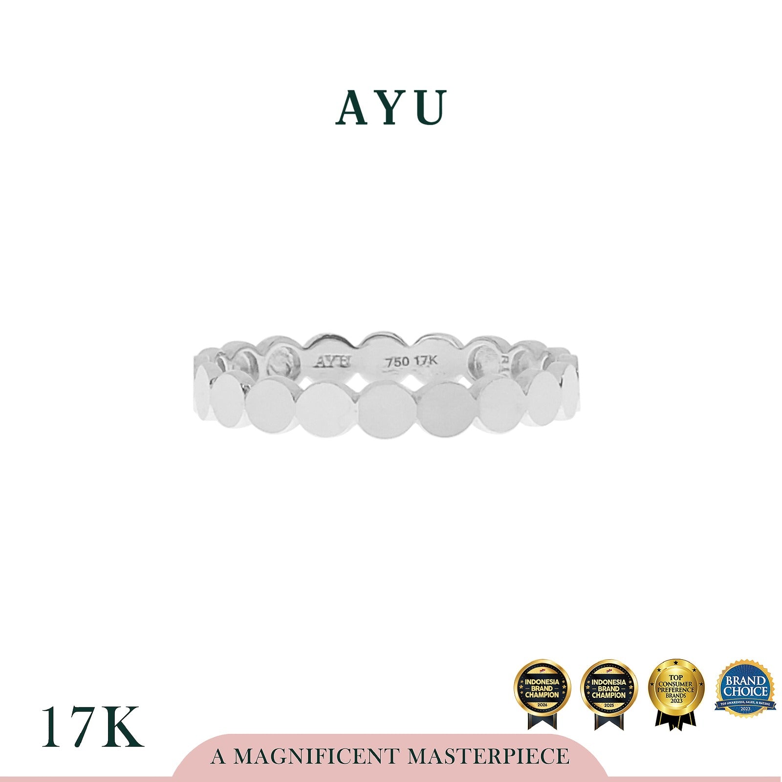 AYU Cincin Emas - Gold Round Bling Stack 17k White Gold