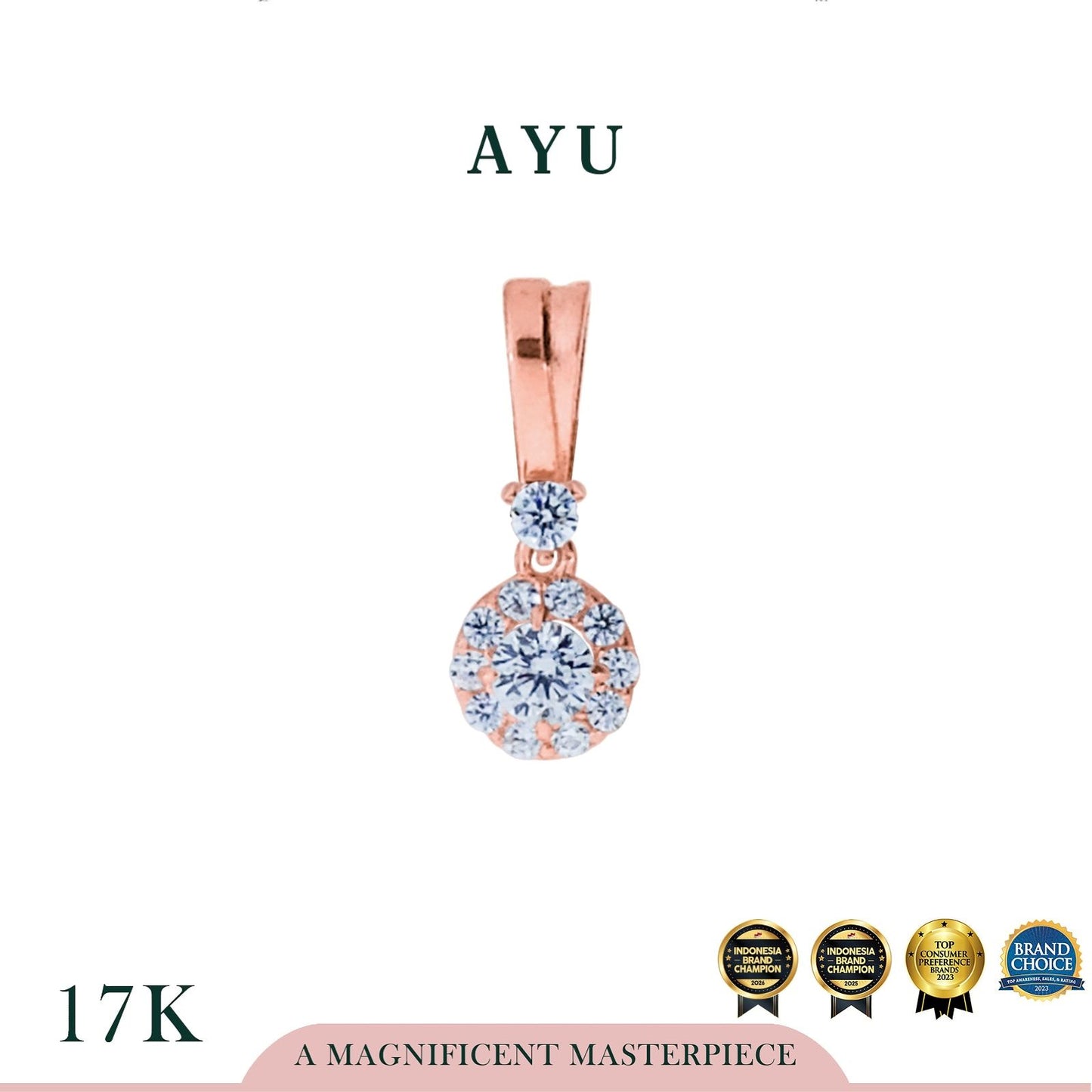 AYU Liontin Emas - Mini Round Halo Pendant 17k Rose Gold
