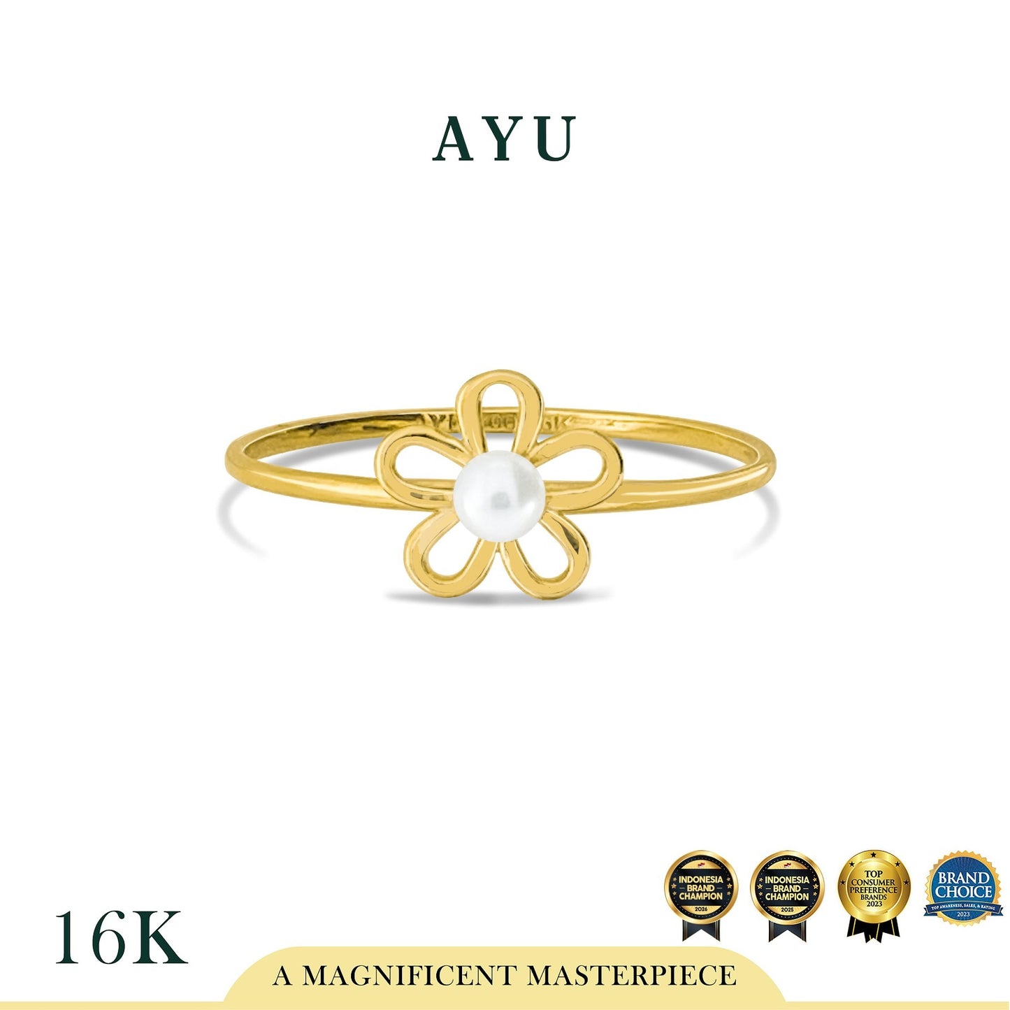 AYU Cincin Emas - Flower Pearl Ring 16k Yellow Gold