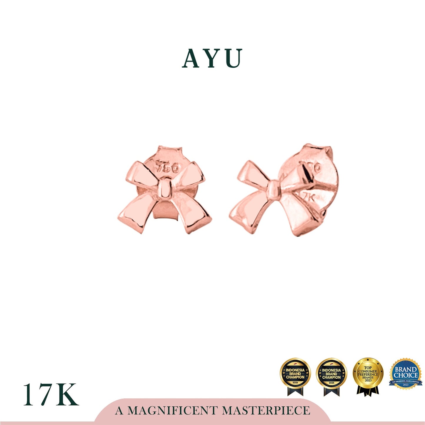 AYU Anting Emas - Gold Knotty Bow Studs 17k Rose Gold