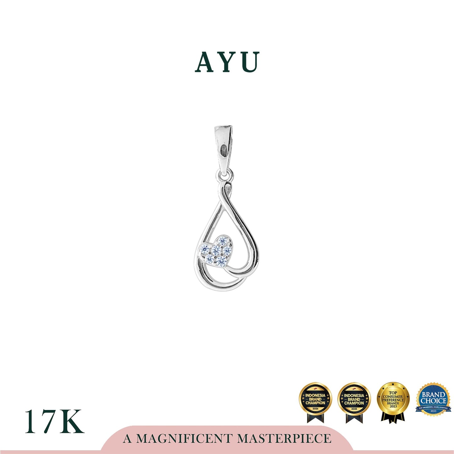 AYU Liontin Emas - Mini Heart On Teardrop Pendant 17k White Gold