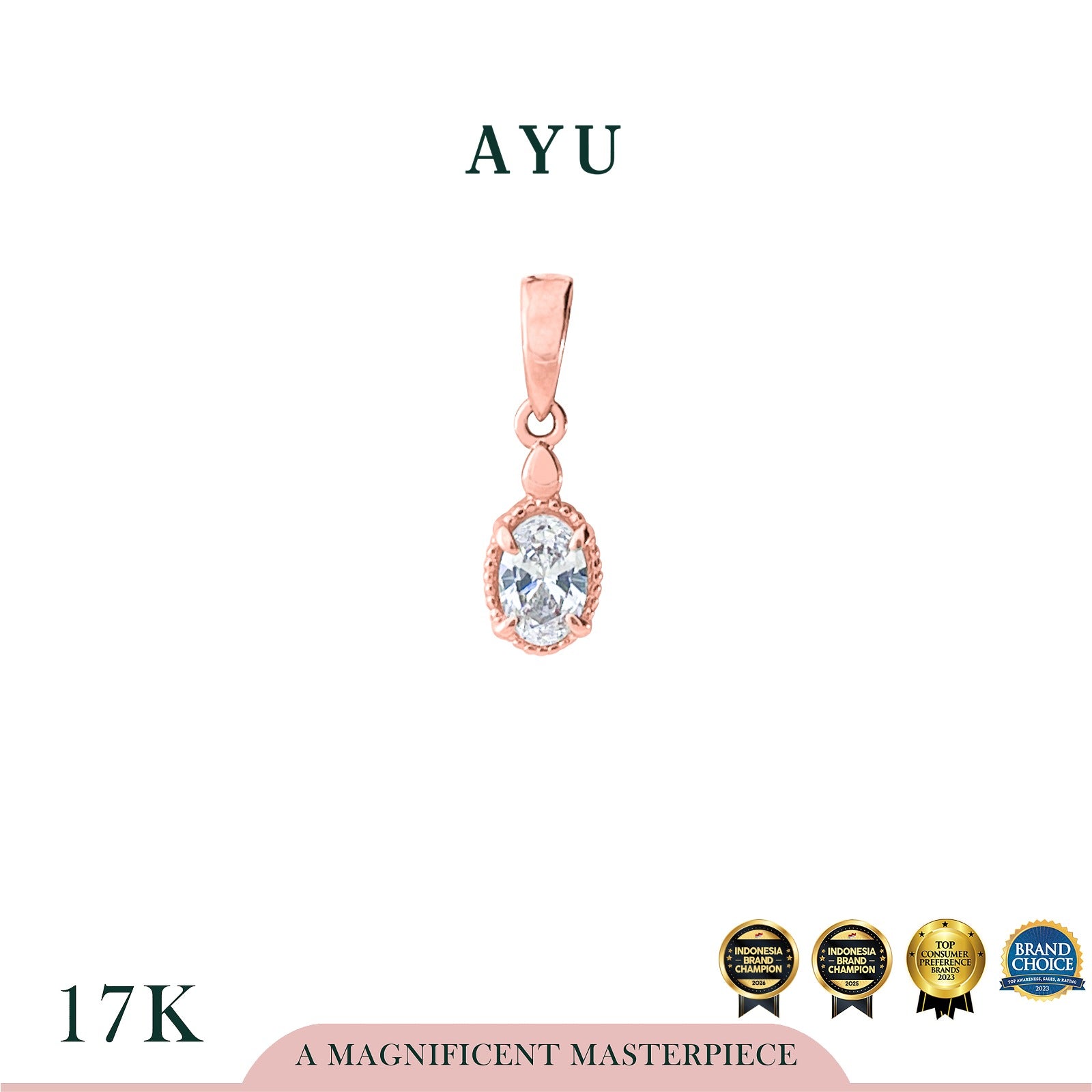 AYU Liontin Emas - Oval Halo Twist Pendant 17k Rose Gold