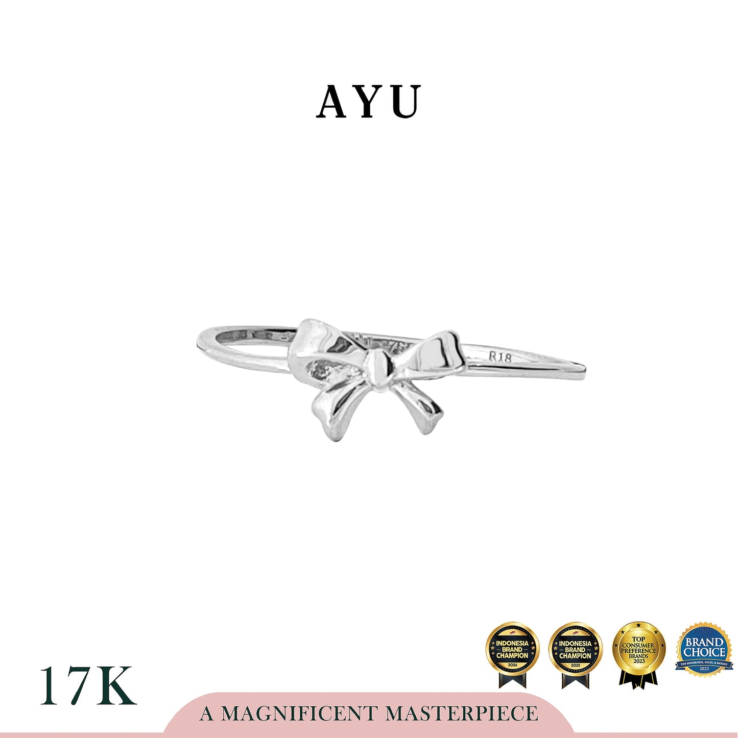 AYU Cincin Emas - Gold Baby Ribbon Ring 17k White Gold