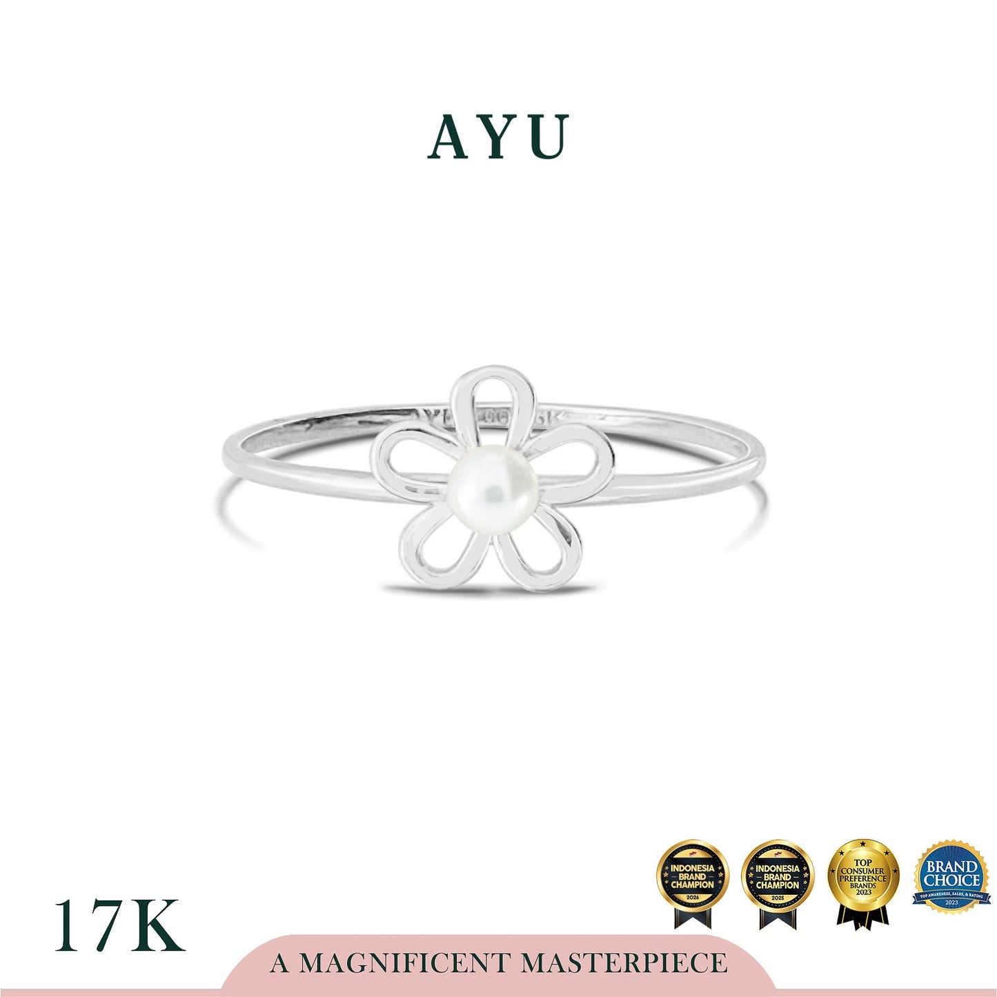 AYU Cincin Emas - Flower Pearl Ring 17k White Gold