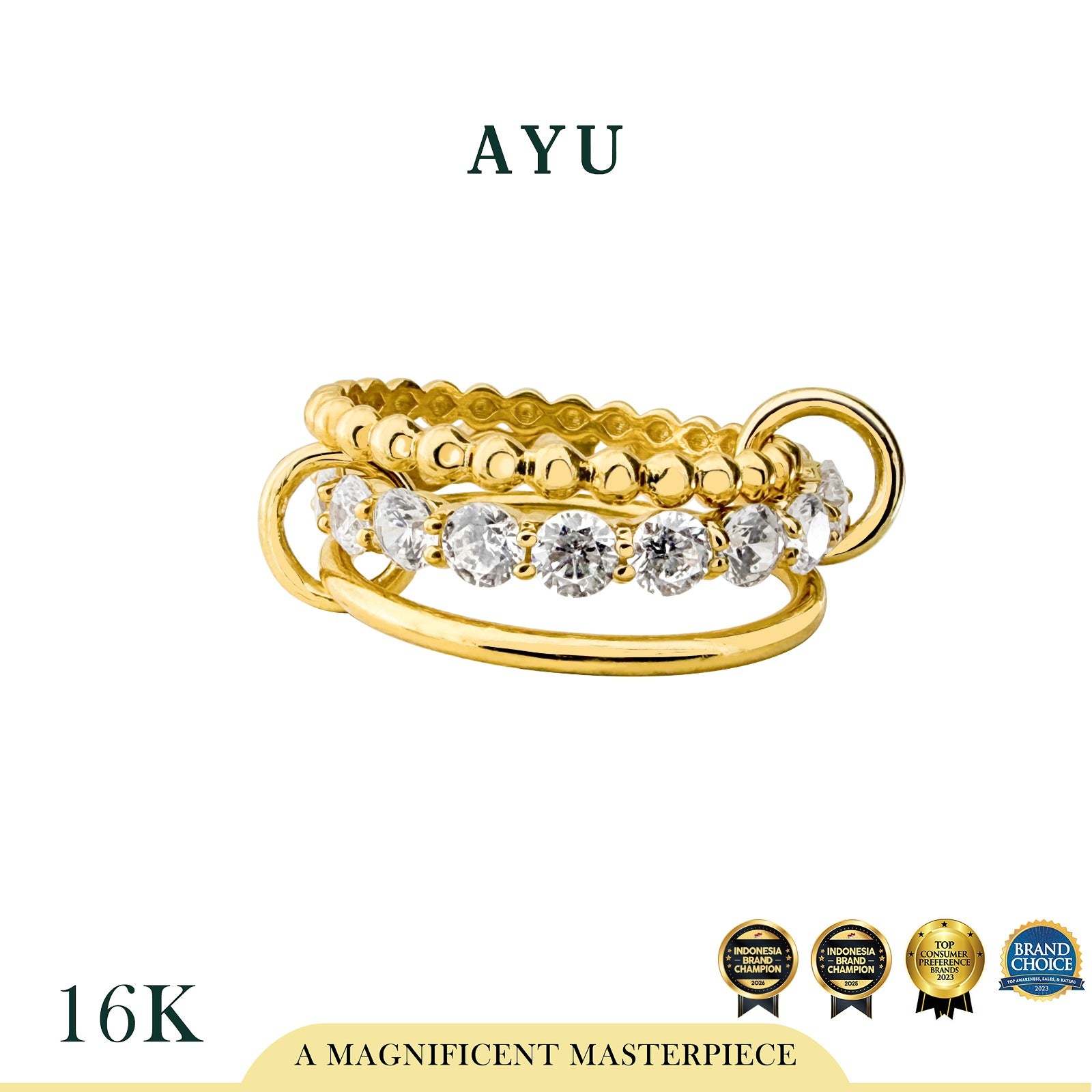 AYU Cincin Emas - Link 2 U Round Eternity Party Ring 16k Yellow Gold