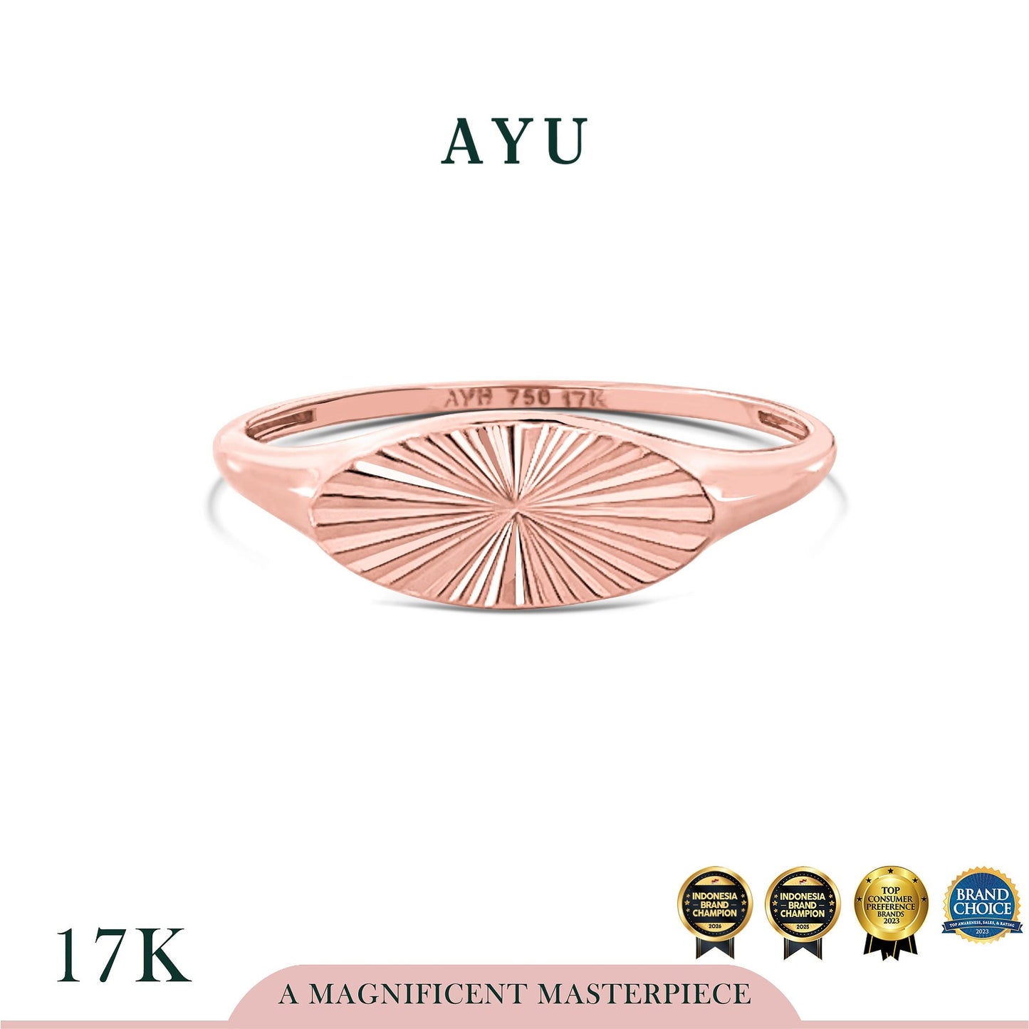 AYU Cincin Emas - Ellipse Bling Signet Ring 17k Rose Gold