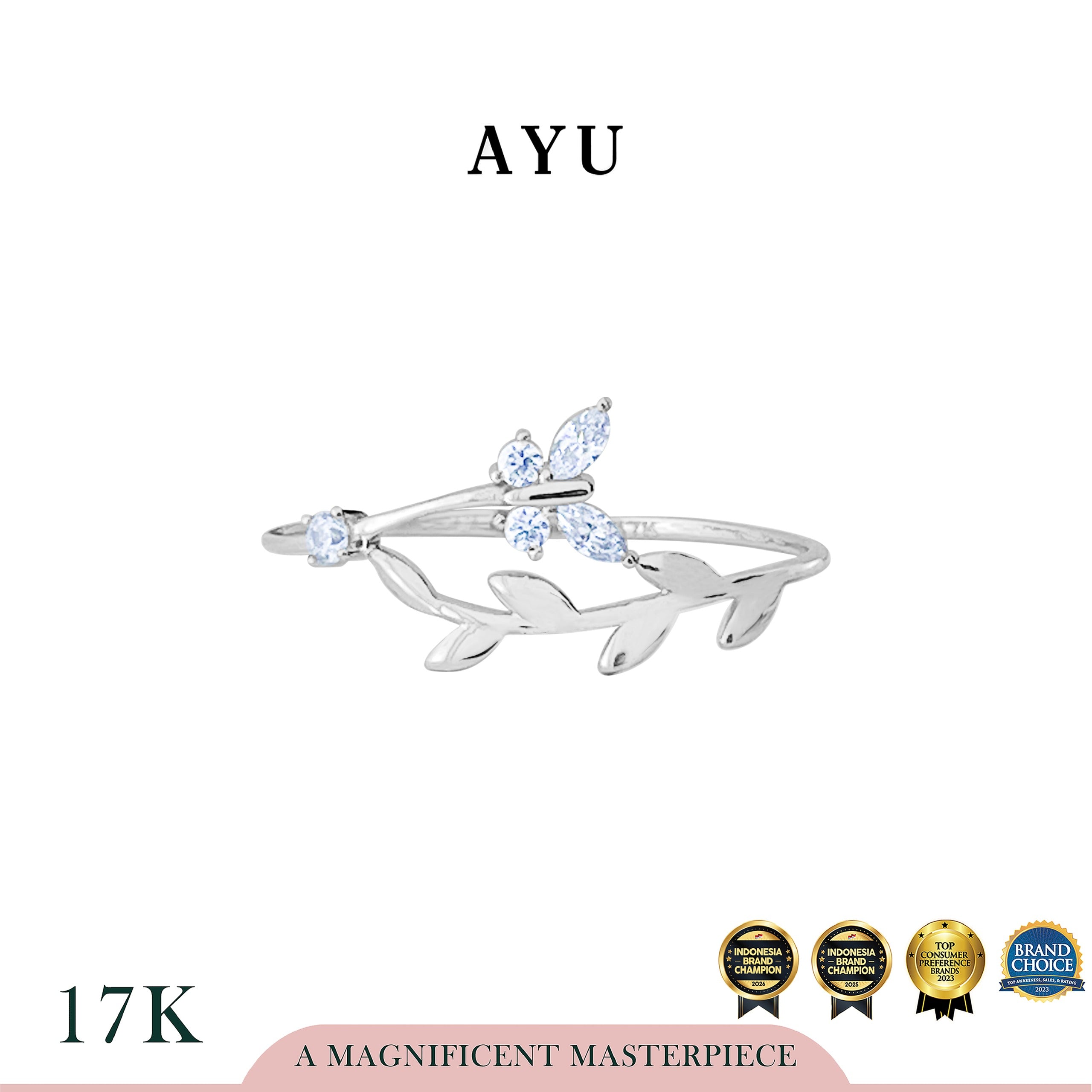 AYU Cincin Emas - Butterfly Angel Vine Ring 17k White Gold