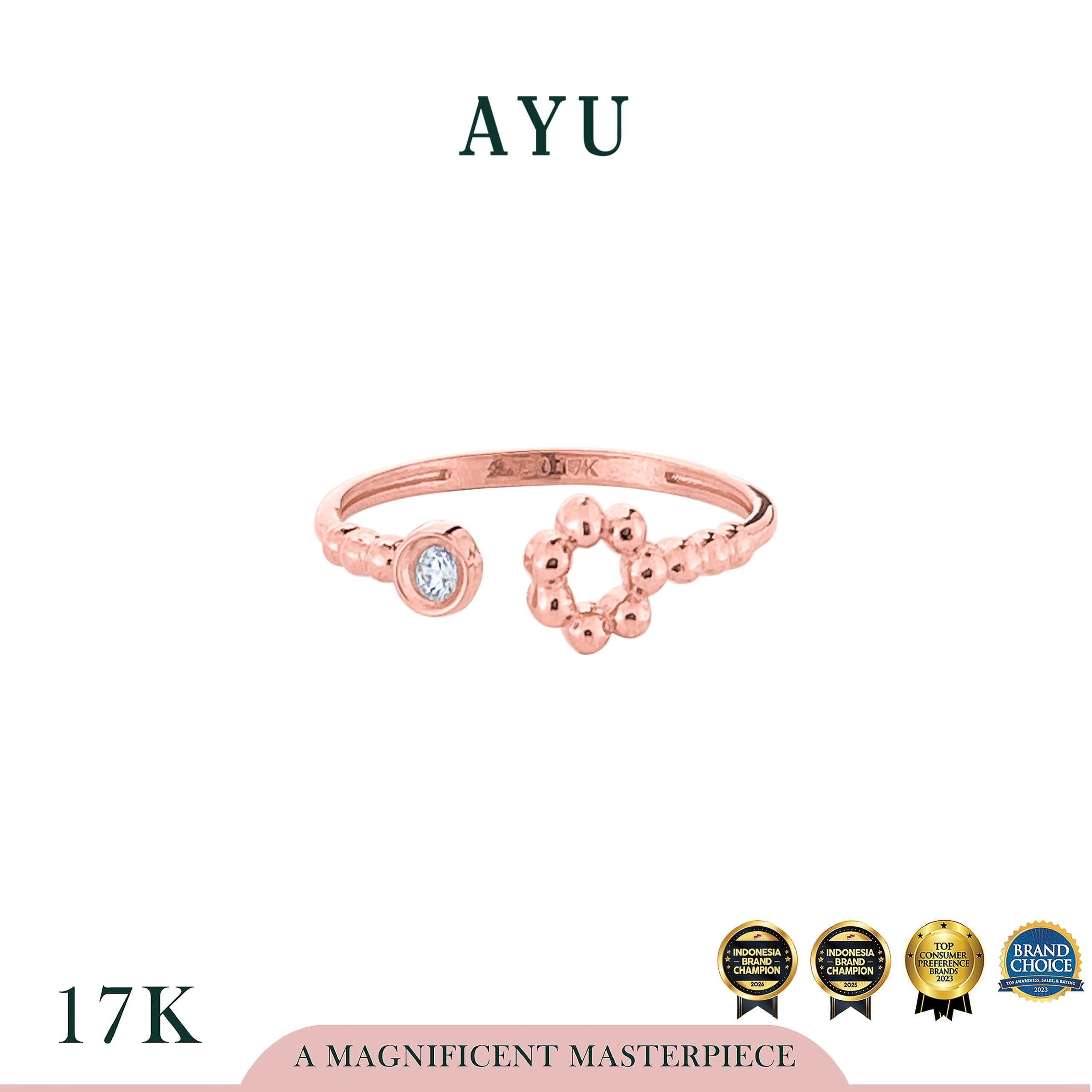 AYU Cincin Emas - Round Pepper Open Bezel Ring 17k Rose Gold