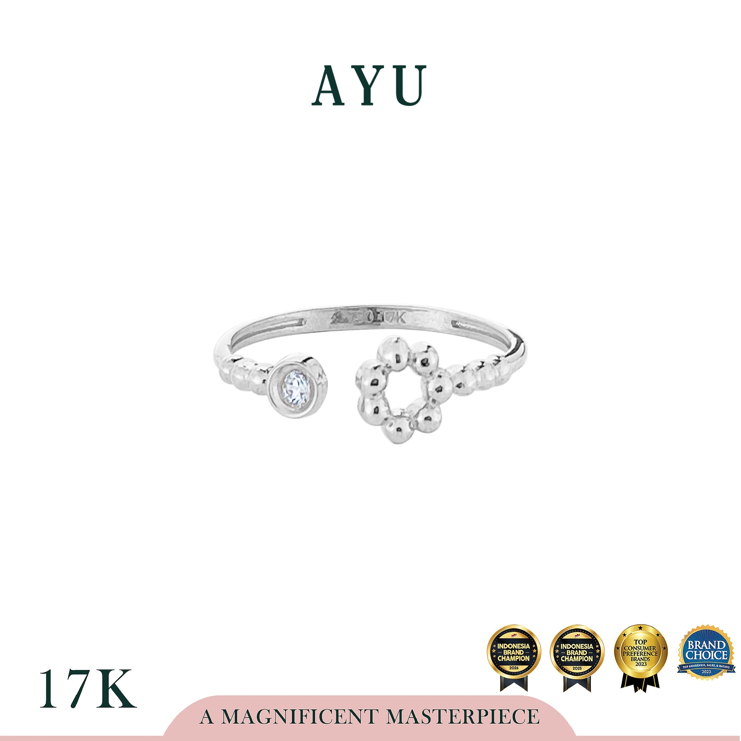 AYU Cincin Emas - Round Pepper Open Bezel Ring 17k White Gold