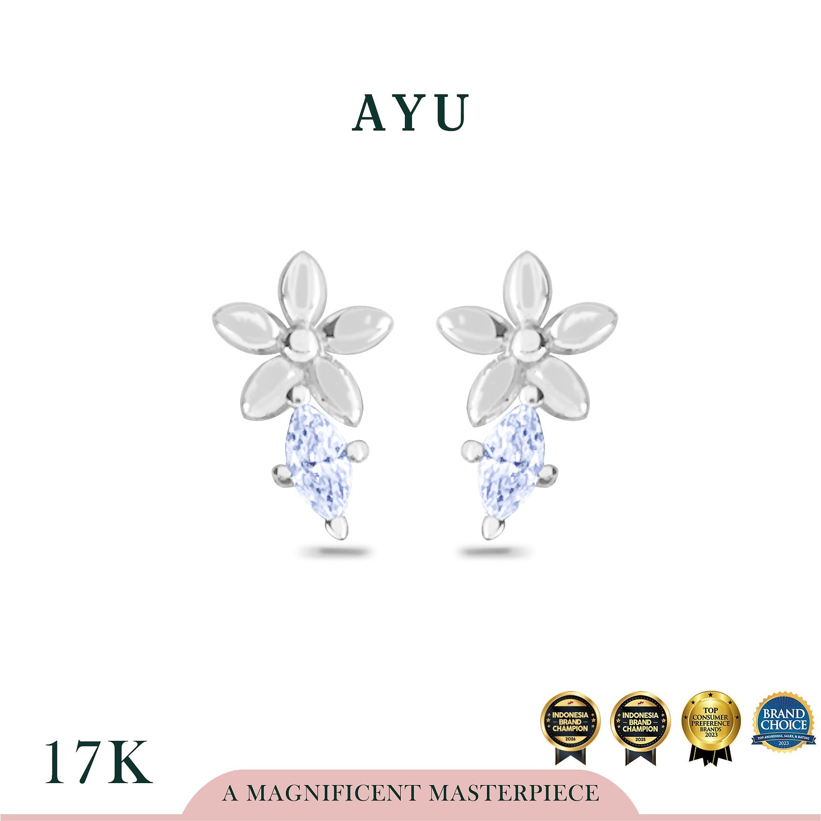 AYU Anting Emas - Starflower Marquise Studs 17k White Gold