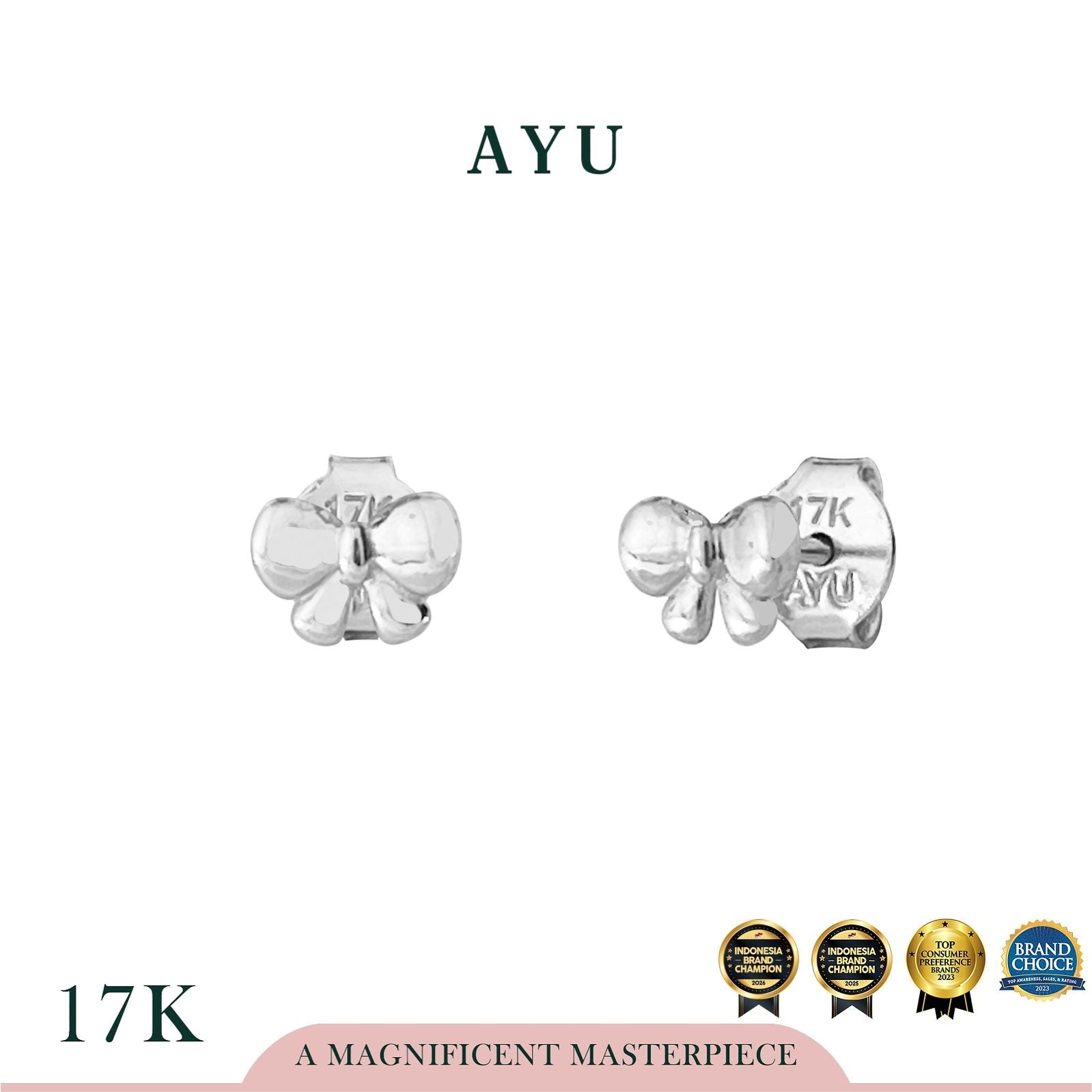 AYU Anting Emas - Bowlala Studs 17k White Gold