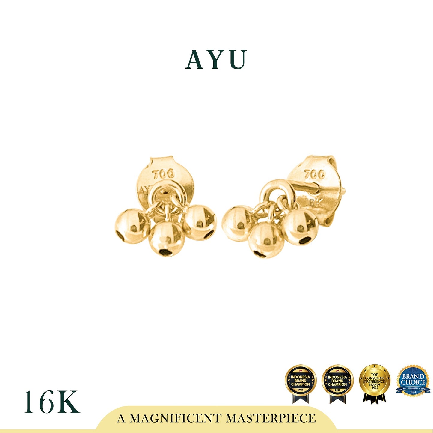AYU Anting Emas - Gold Berry Sprinkles Studs 16k Yellow Gold