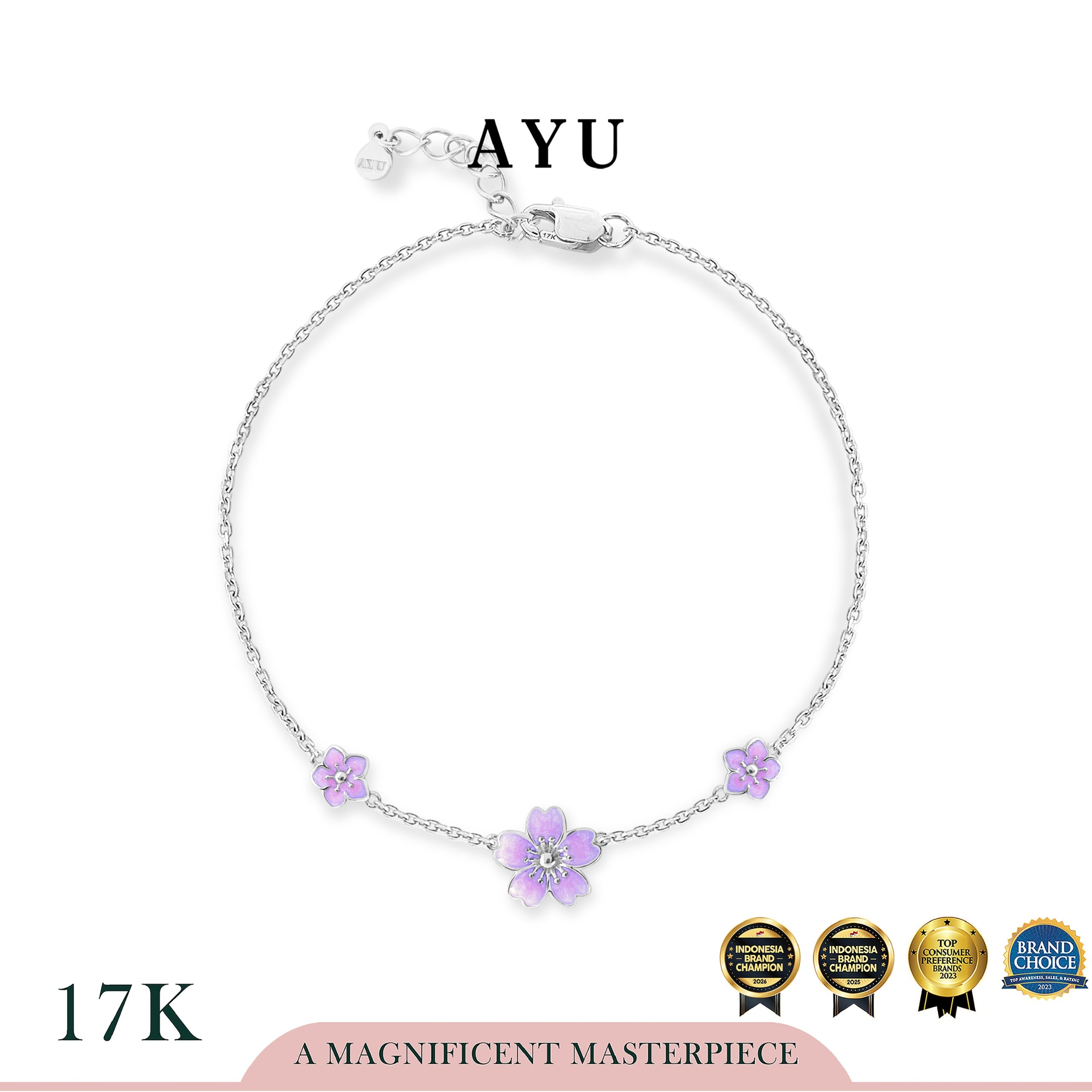 AYU Gelang Emas - Spring Sakura Bracelet 17k White Gold