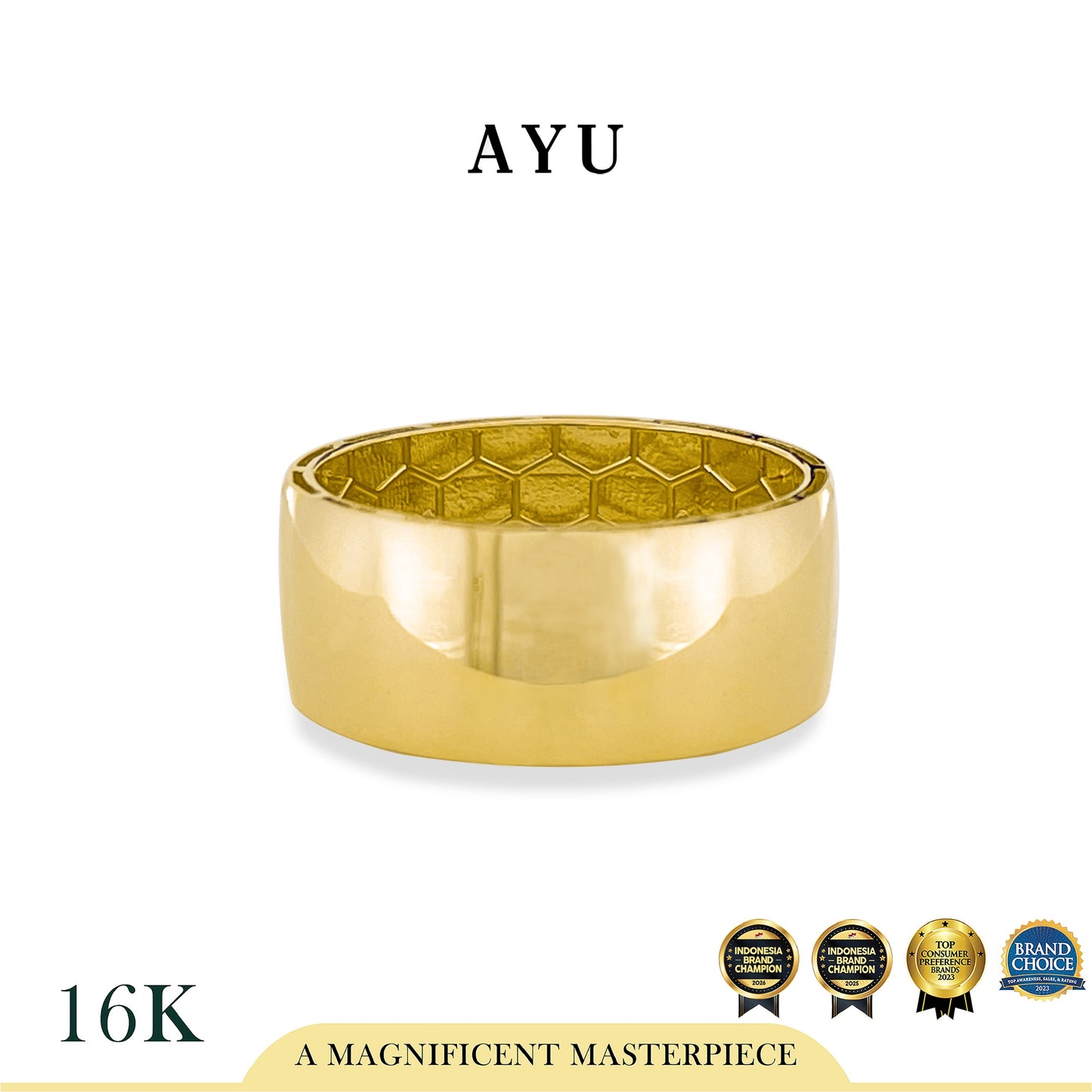 AYU Cincin Emas - Wide Gold Band Ring 16k Yellow Gold