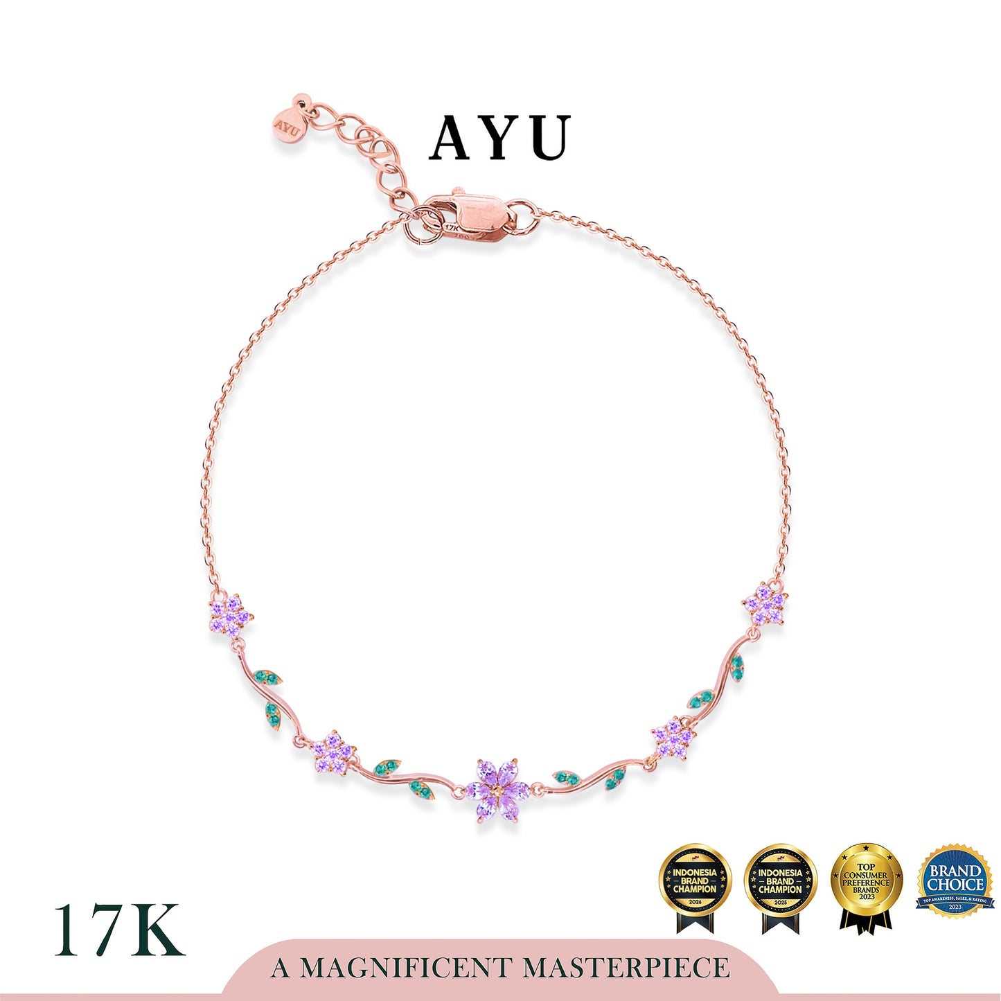 AYU Gelang Emas - Everbloom Ribbon Angel Vine Bracelet 17k Rose Gold