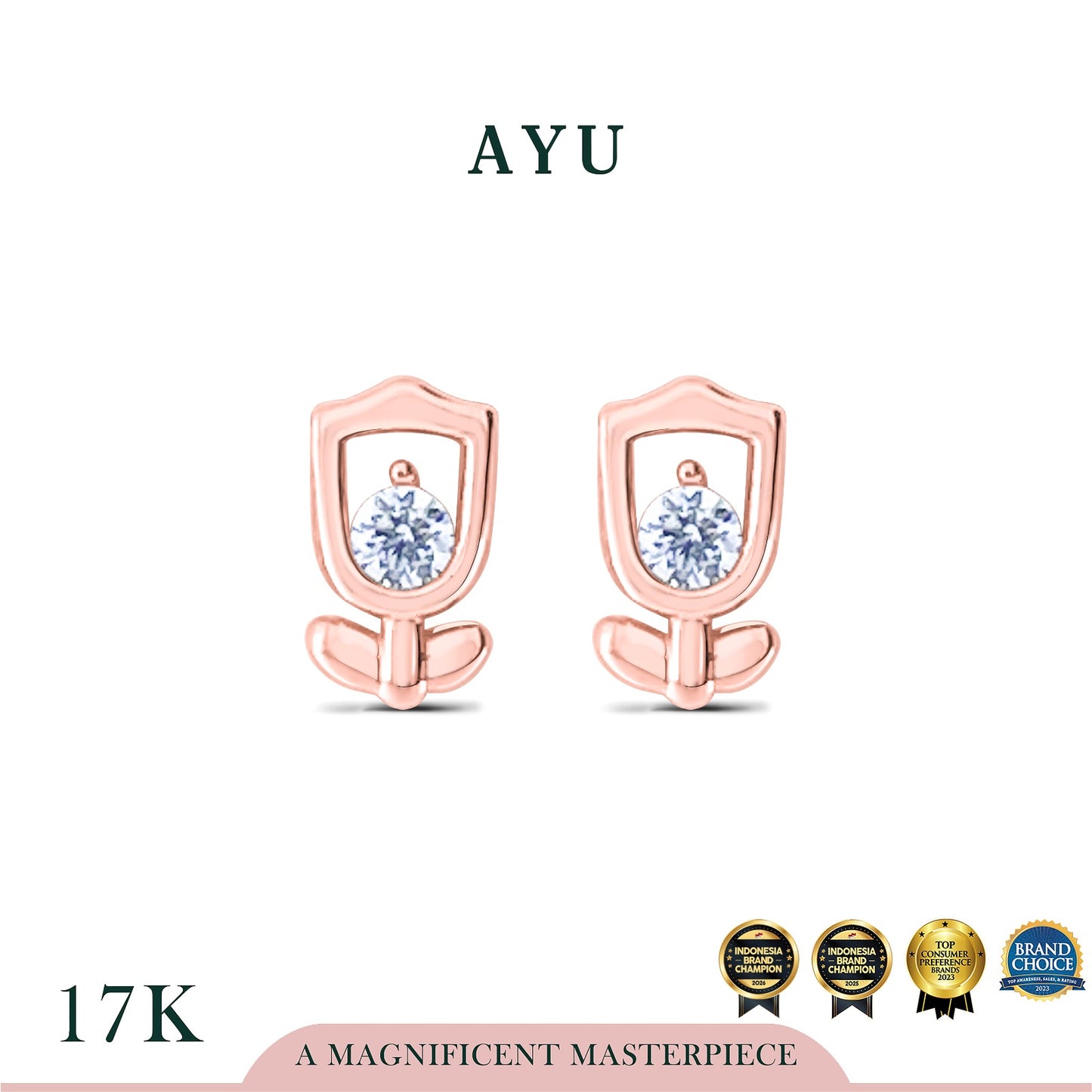 AYU Anting Emas - Tulip Studs 17k Rose Gold