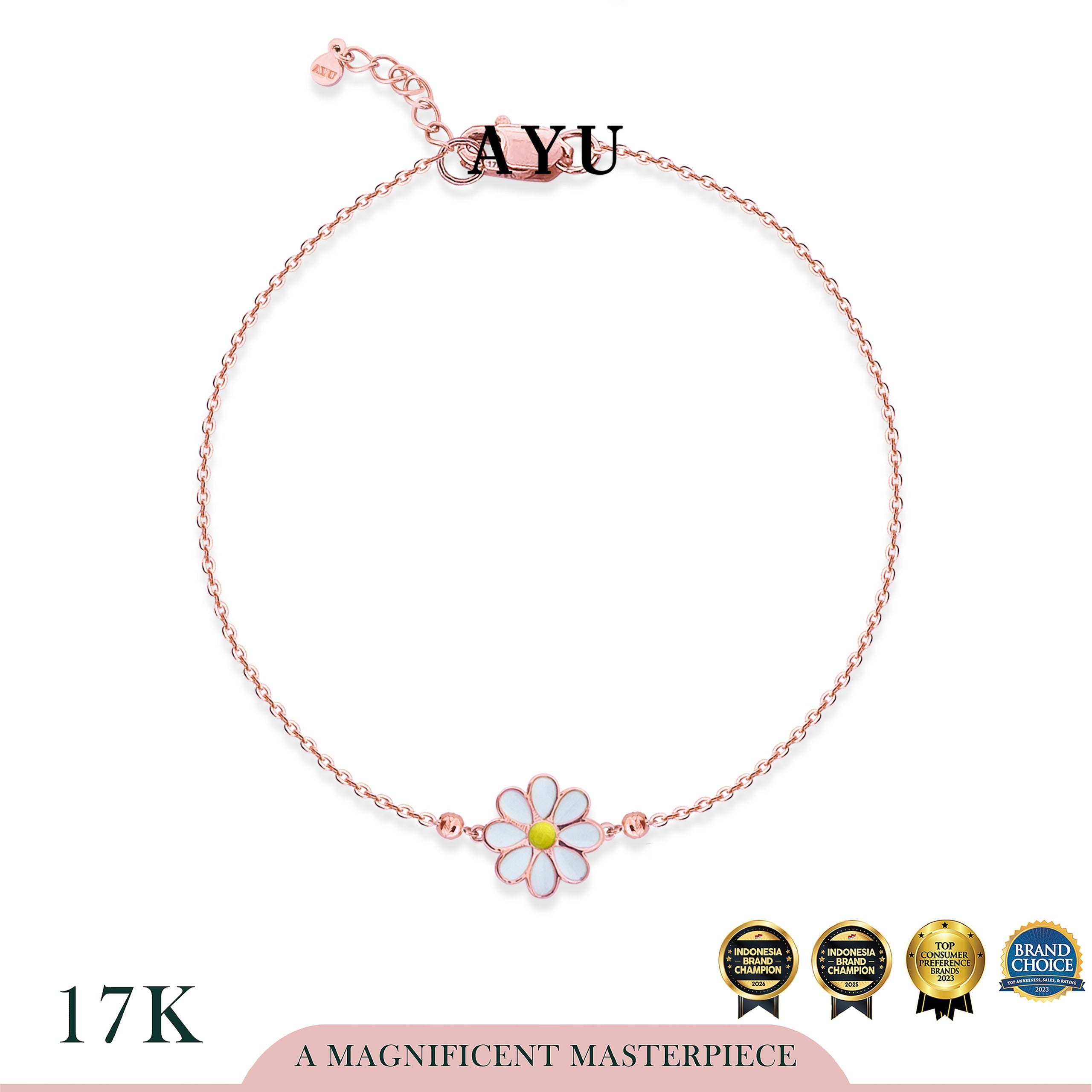 AYU Gelang Emas - Daisy Darling Boba Chain Bracelet 17k Rose Gold