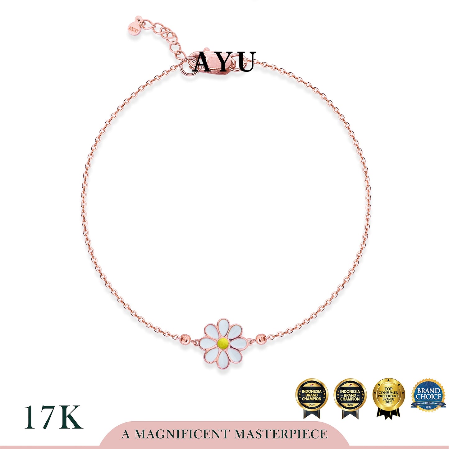 AYU Gelang Emas - Daisy Darling Boba Chain Bracelet 17k Rose Gold
