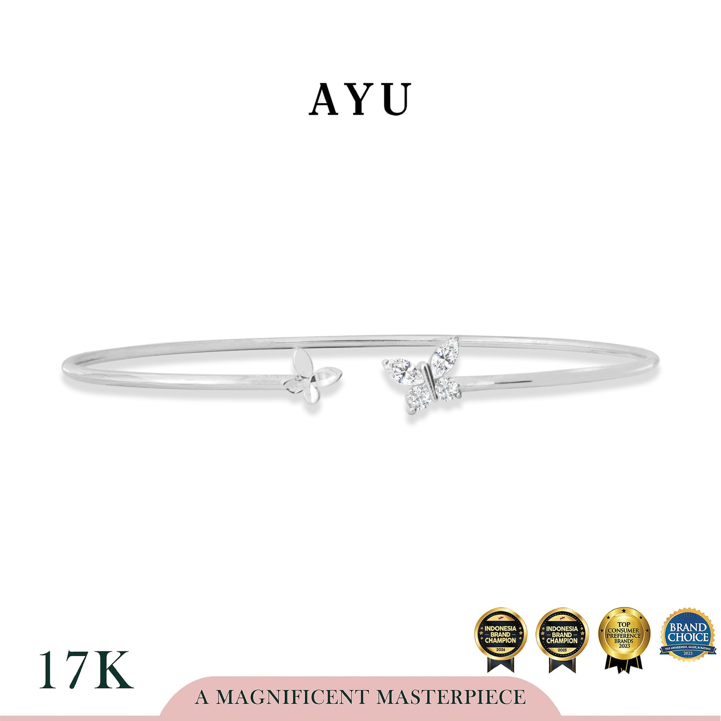 AYU Gelang Emas - Butterfly Duet Open Bangle 17k White Gold