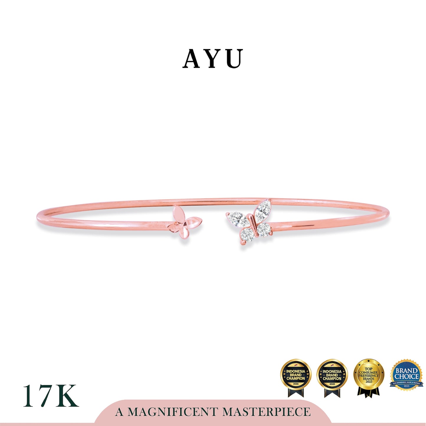 AYU Gelang Emas - Butterfly Duet Open Bangle 17k Rose Gold