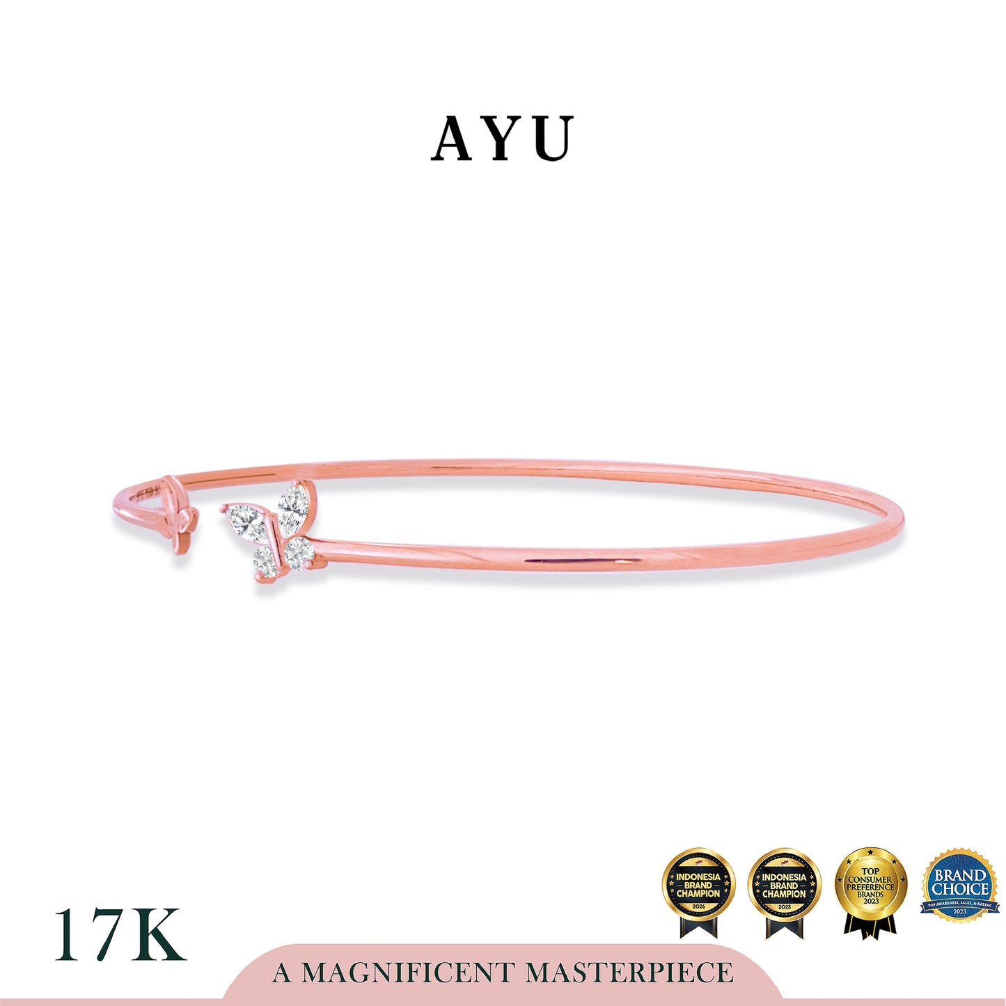 AYU Gelang Emas - Butterfly Duet Open Bangle 17k Rose Gold