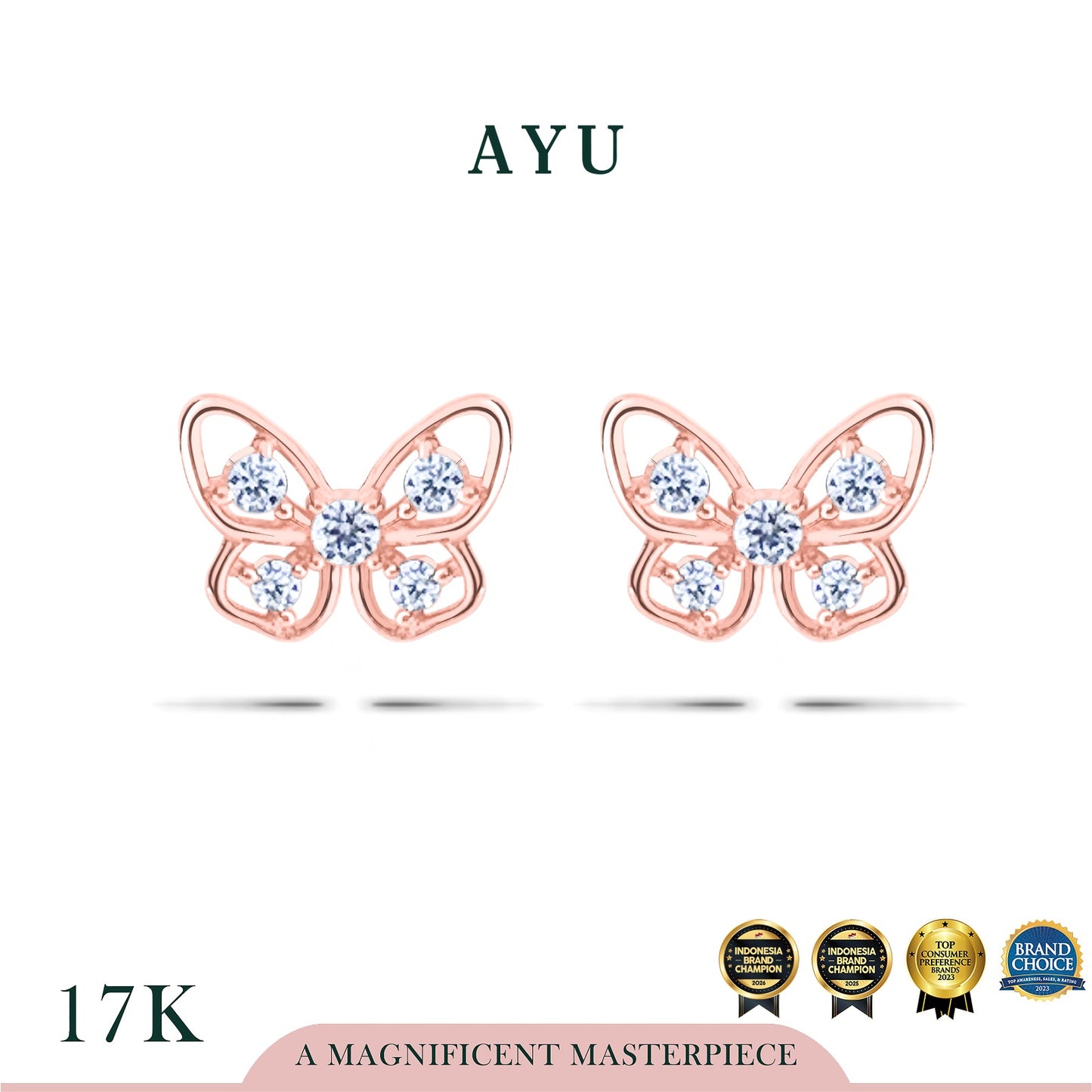 AYU Anting Emas - Twinkle Butterfly Studs 17k Rose Gold