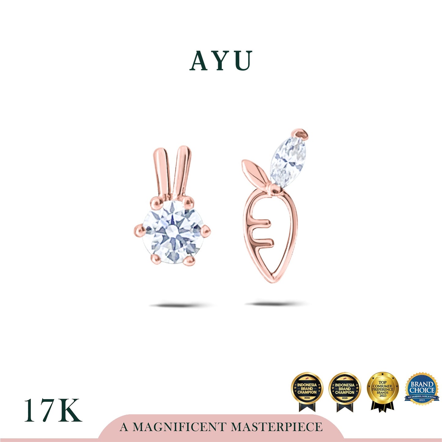 AYU Anting Emas - Bunny And Carrot Studs 17k Rose Gold