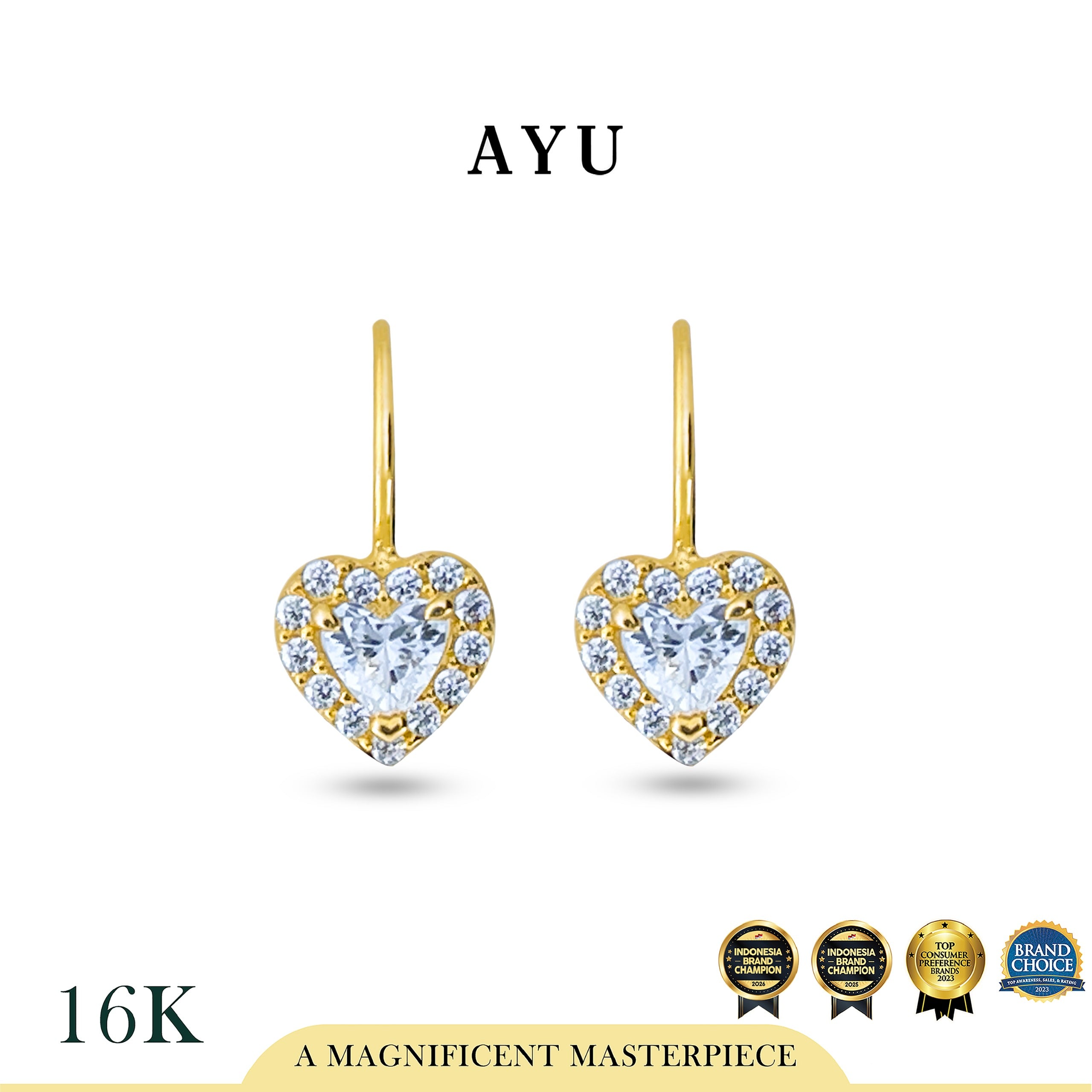 AYU Anting Emas - Heart Halo Wire Earring 16k Yellow Gold