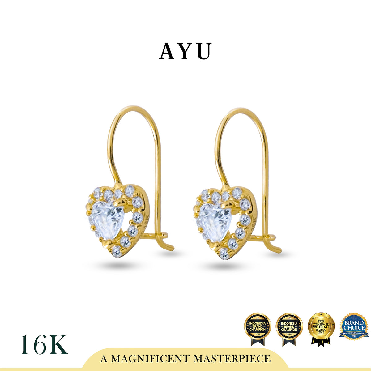 AYU Anting Emas - Heart Halo Wire Earring 16k Yellow Gold