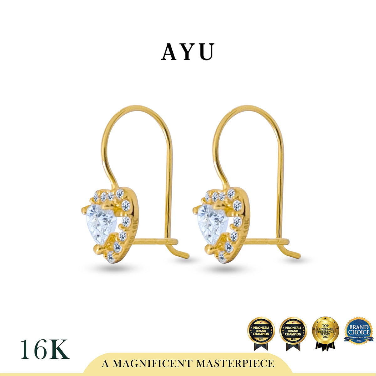 AYU Anting Emas - Heart Halo Wire Earring 16k Yellow Gold