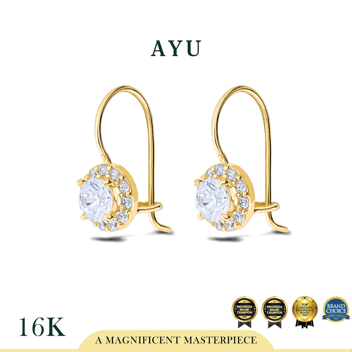 AYU Anting Emas - Round Halo Wire Earring 16k Yellow Gold