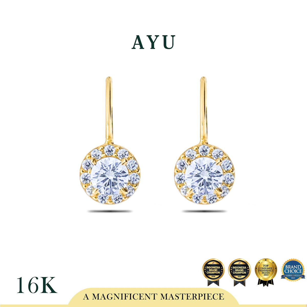 AYU Anting Emas - Round Halo Wire Earring 16k Yellow Gold