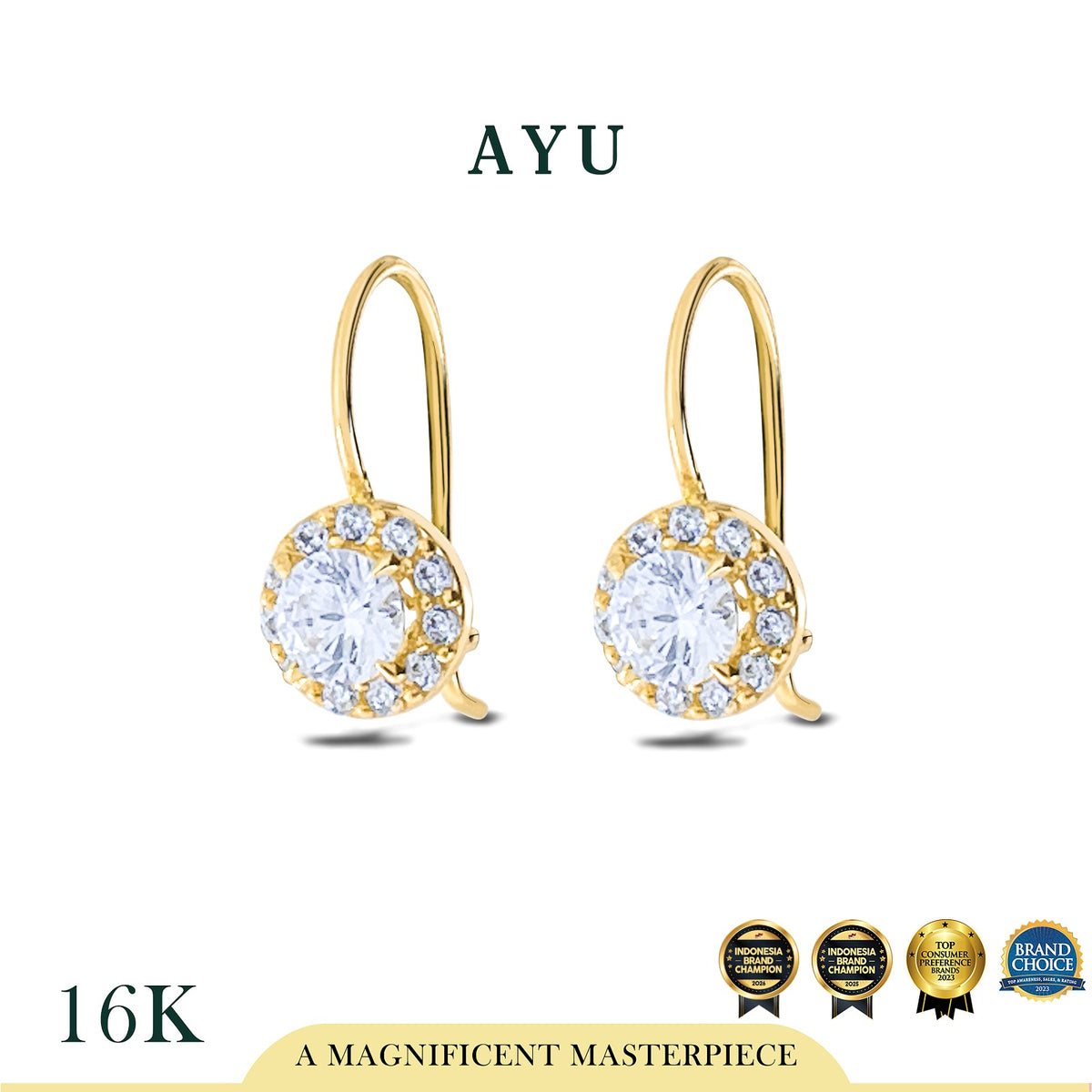AYU Anting Emas - Round Halo Wire Earring 16k Yellow Gold