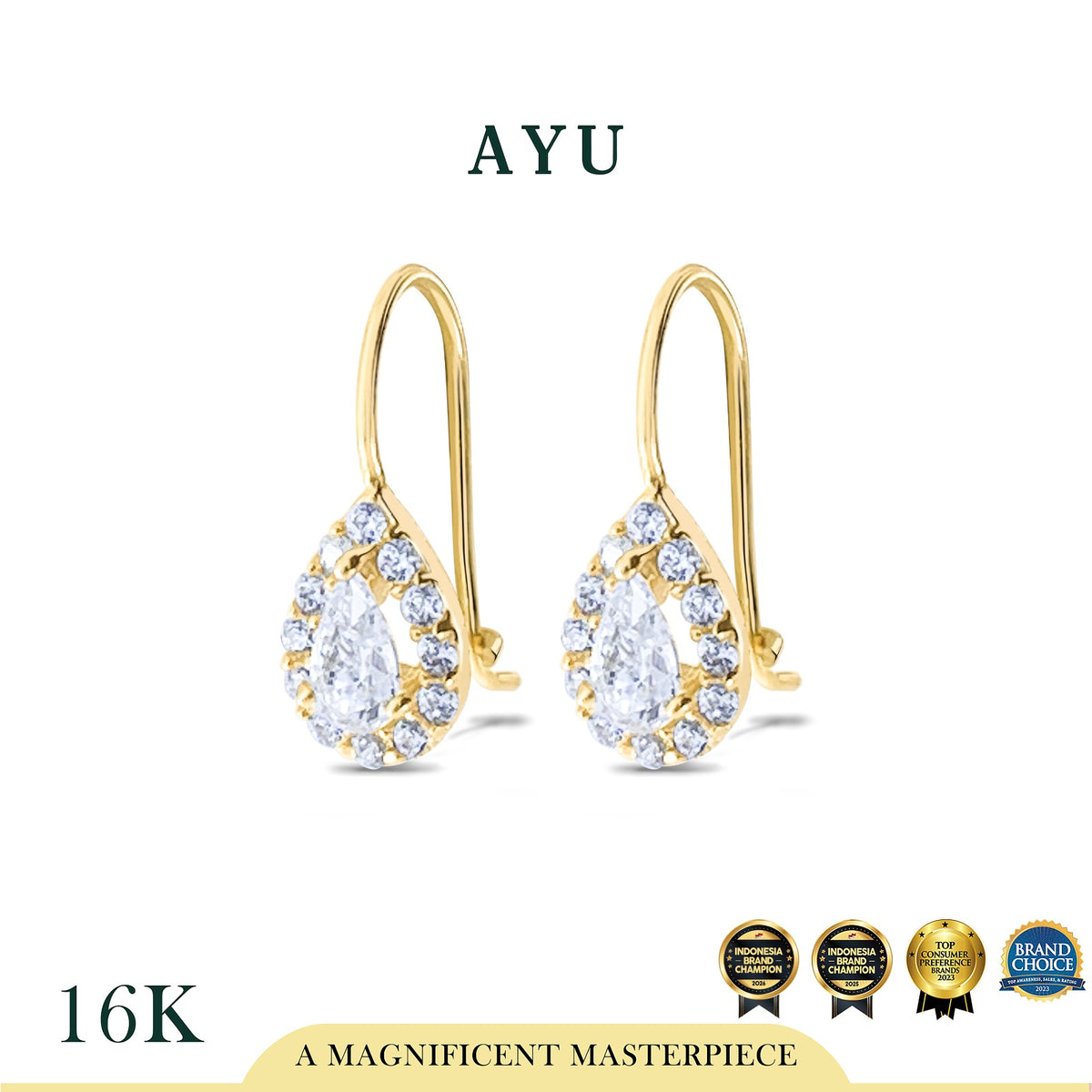 AYU Anting Emas - Teardrop Halo Wire Earring 16k Yellow Gold