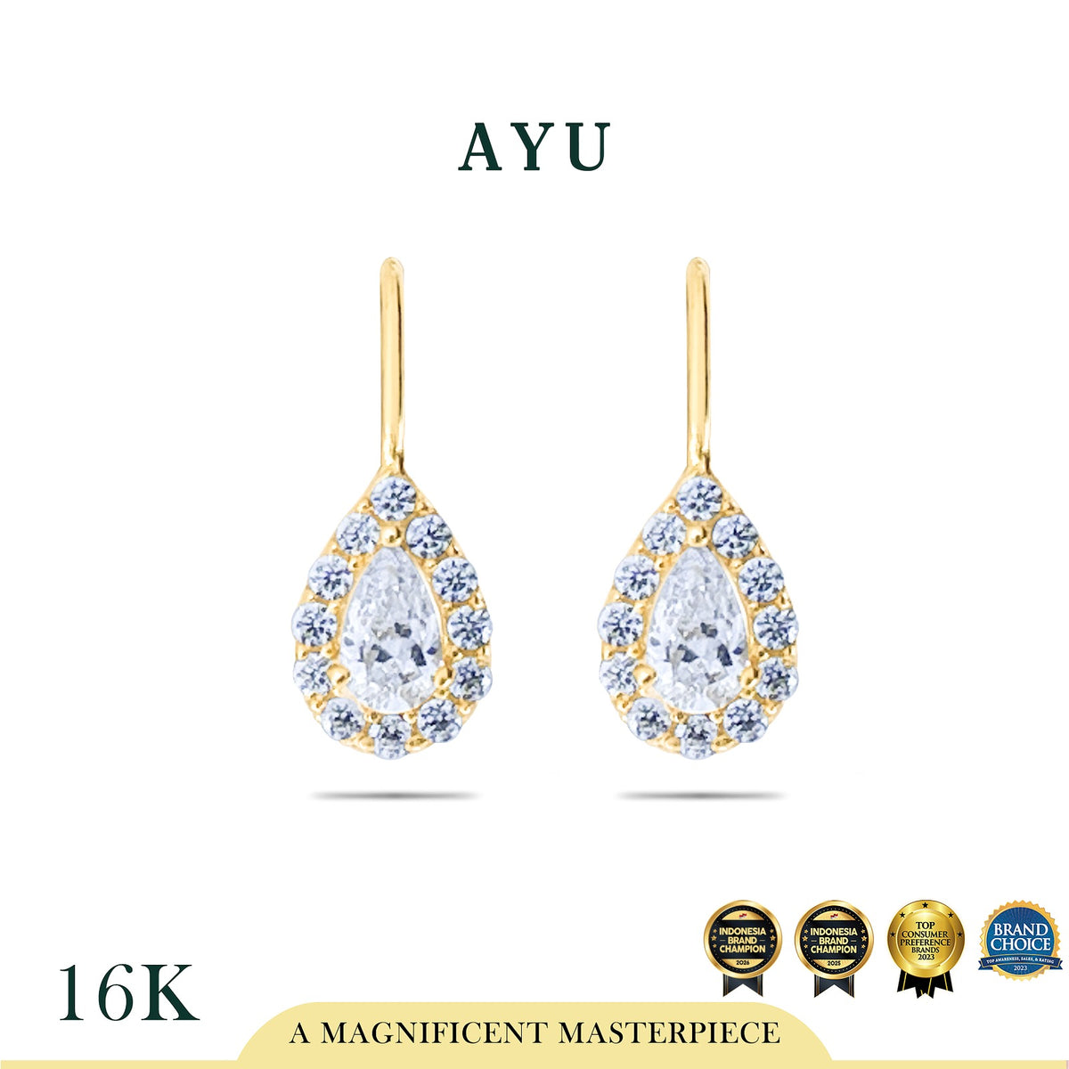 AYU Anting Emas - Teardrop Halo Wire Earring 16k Yellow Gold