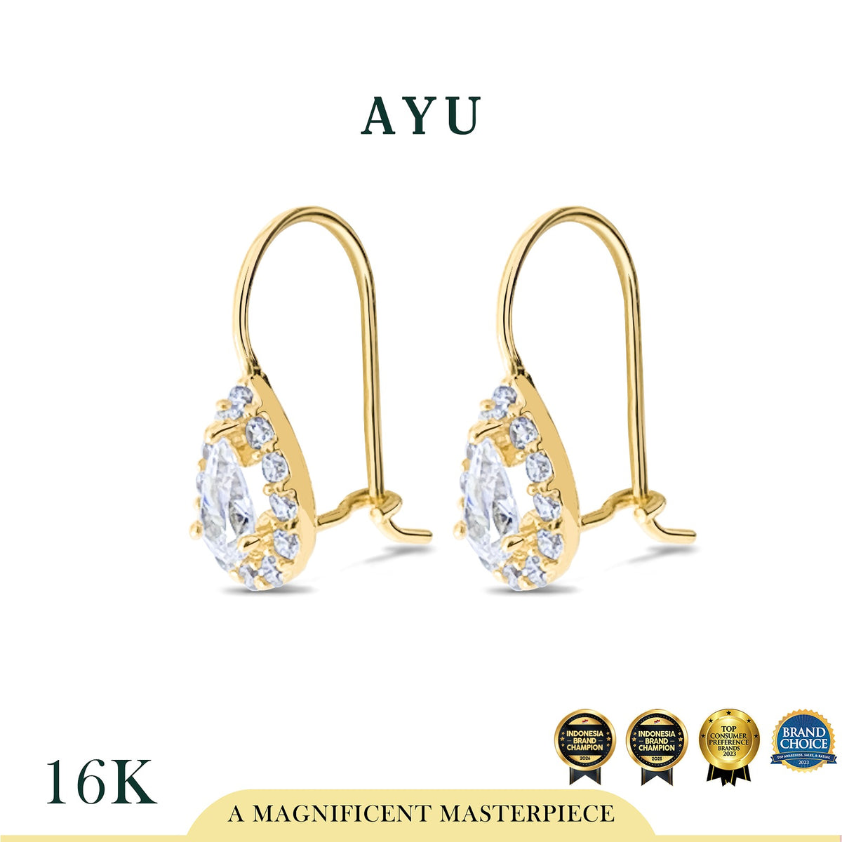 AYU Anting Emas - Teardrop Halo Wire Earring 16k Yellow Gold