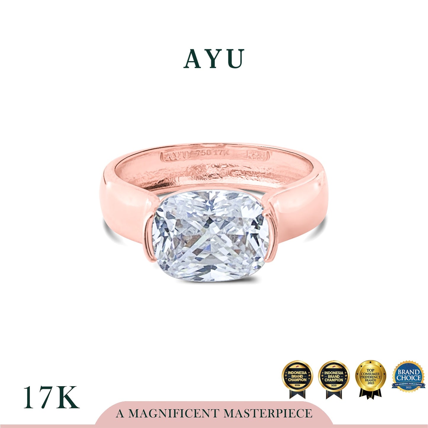 AYU Cincin Emas - Glam Eastwest Oval Solitaire 17k Rose Gold