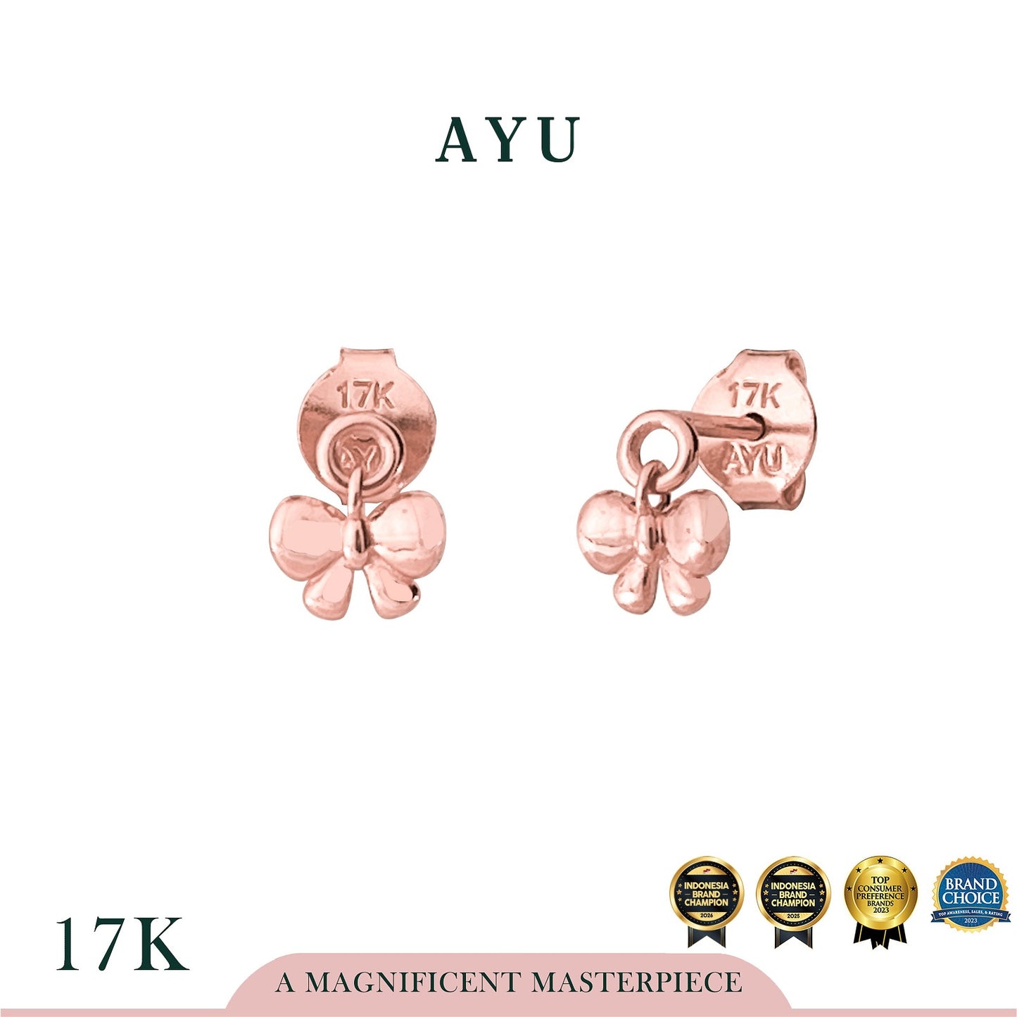 AYU Anting Emas - Bowlala Dangle Studs 17k Rose Gold