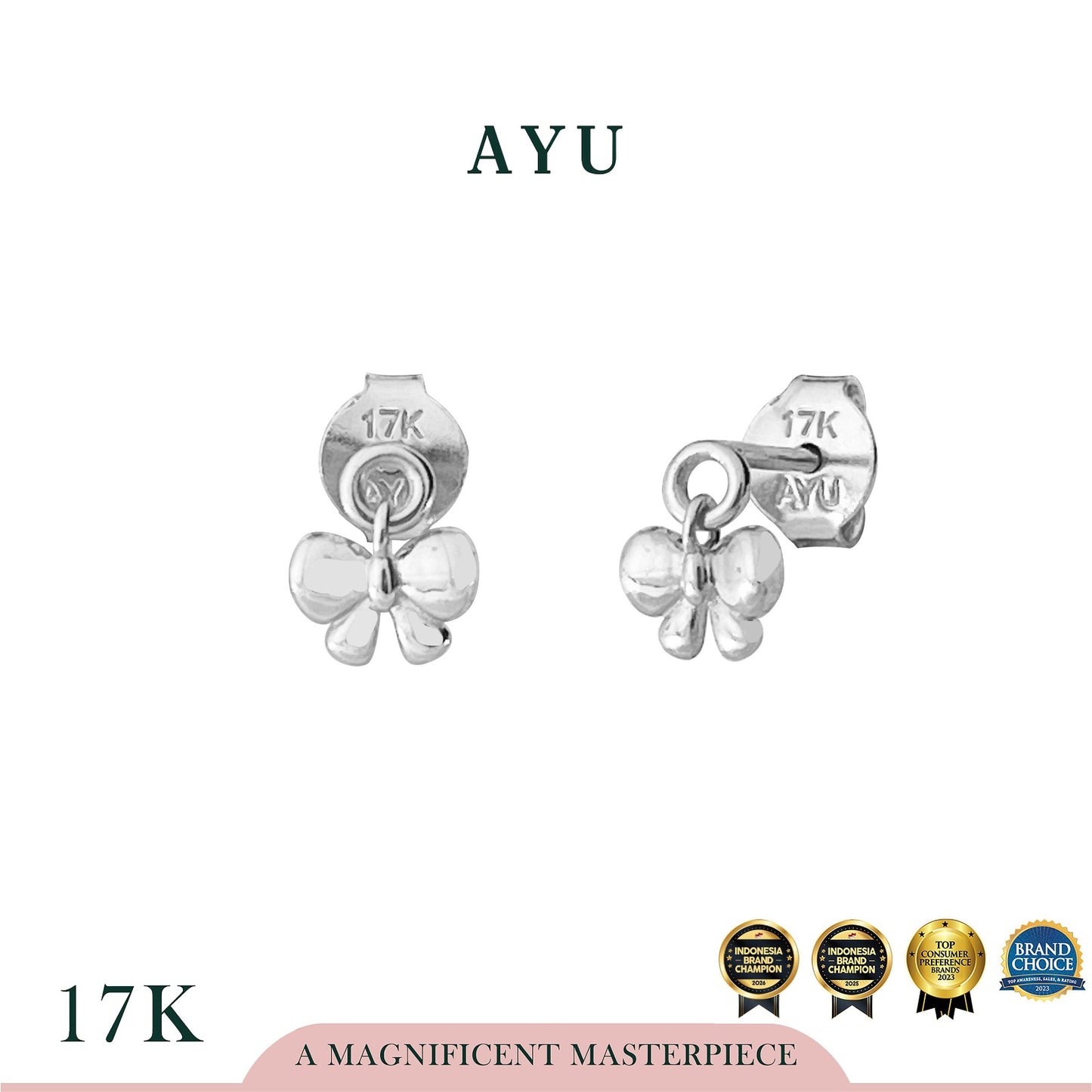 AYU Anting Emas - Bowlala Dangle Studs 17k White Gold