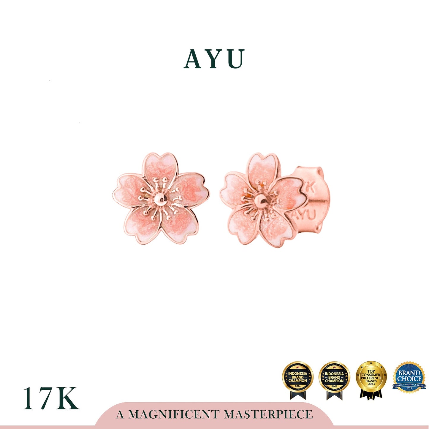 AYU Anting Emas - Blush Sakura Studs 17k Rose Gold