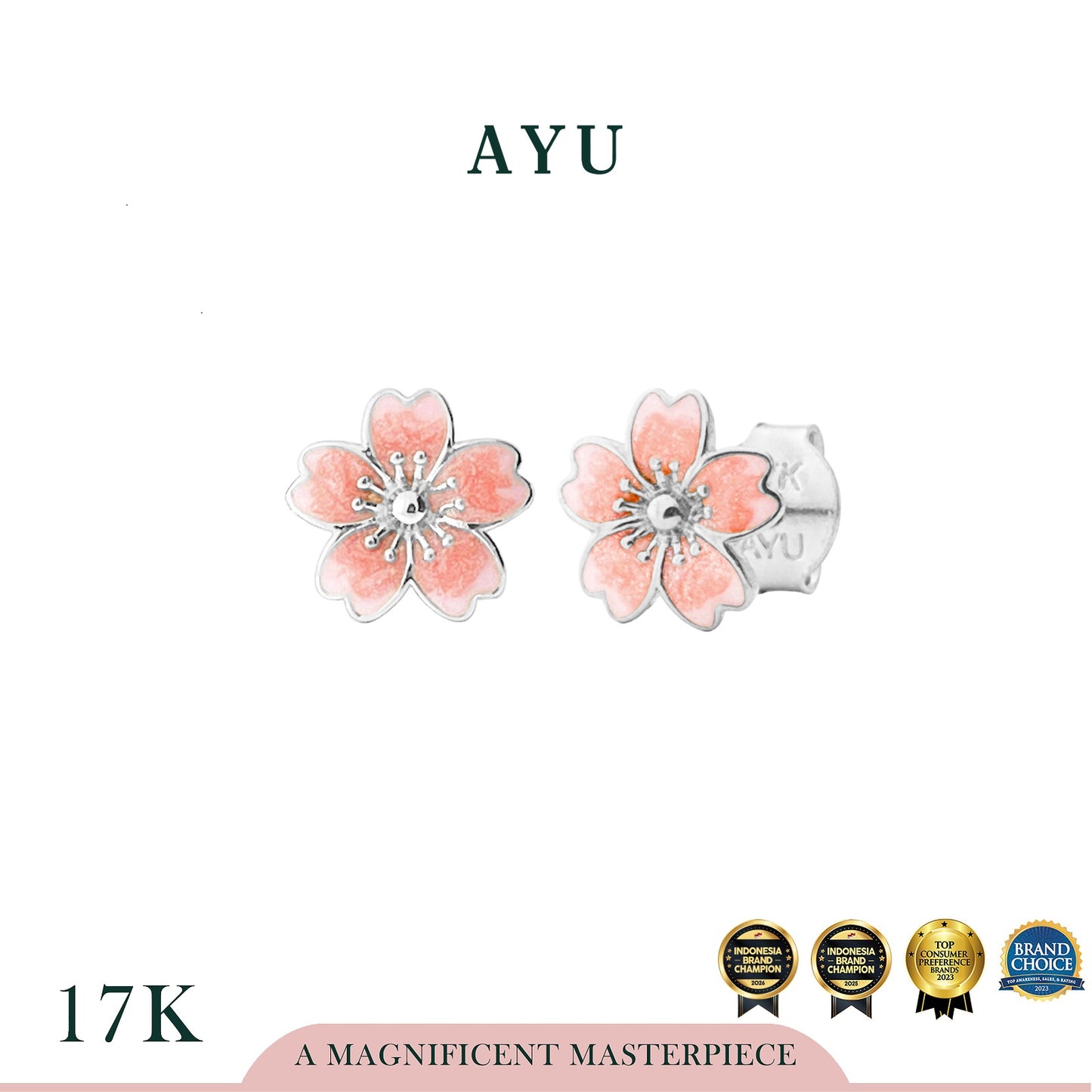 AYU Anting Emas - Blush Sakura Studs 17k White Gold