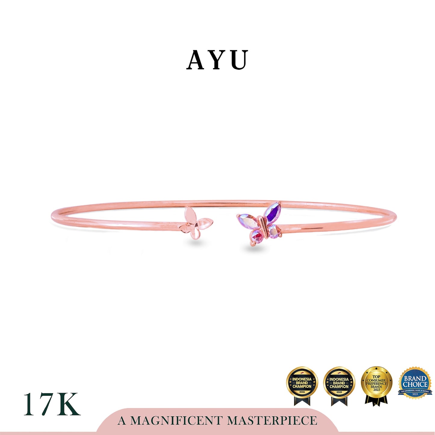 AYU Gelang Emas - Magical Butterfly Duet Open Bangle 17k Rose Gold