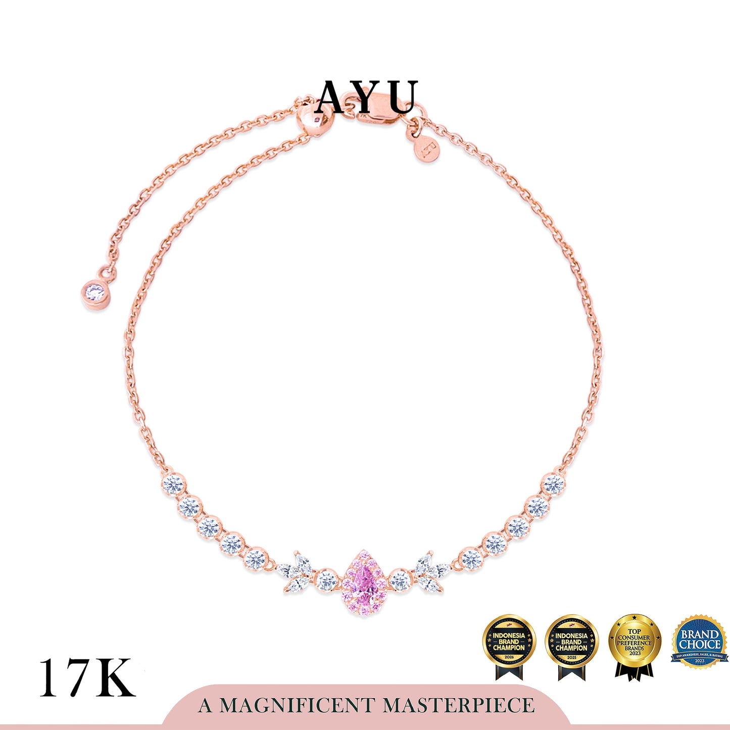 AYU Gelang Emas - Teardrop Halo Angel Vine Everbloom Chain Bracelet 17k Rose Gold