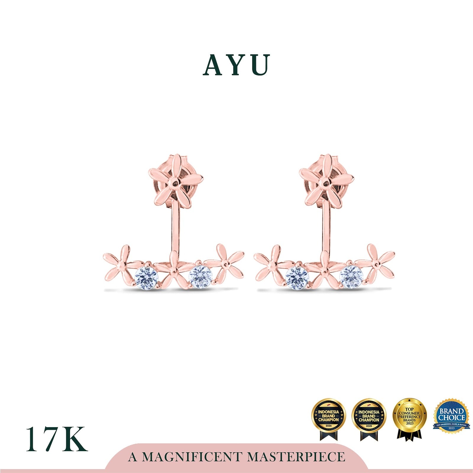 AYU Anting Emas - Twinkle Starflower Studs Jacket 17k Rose Gold